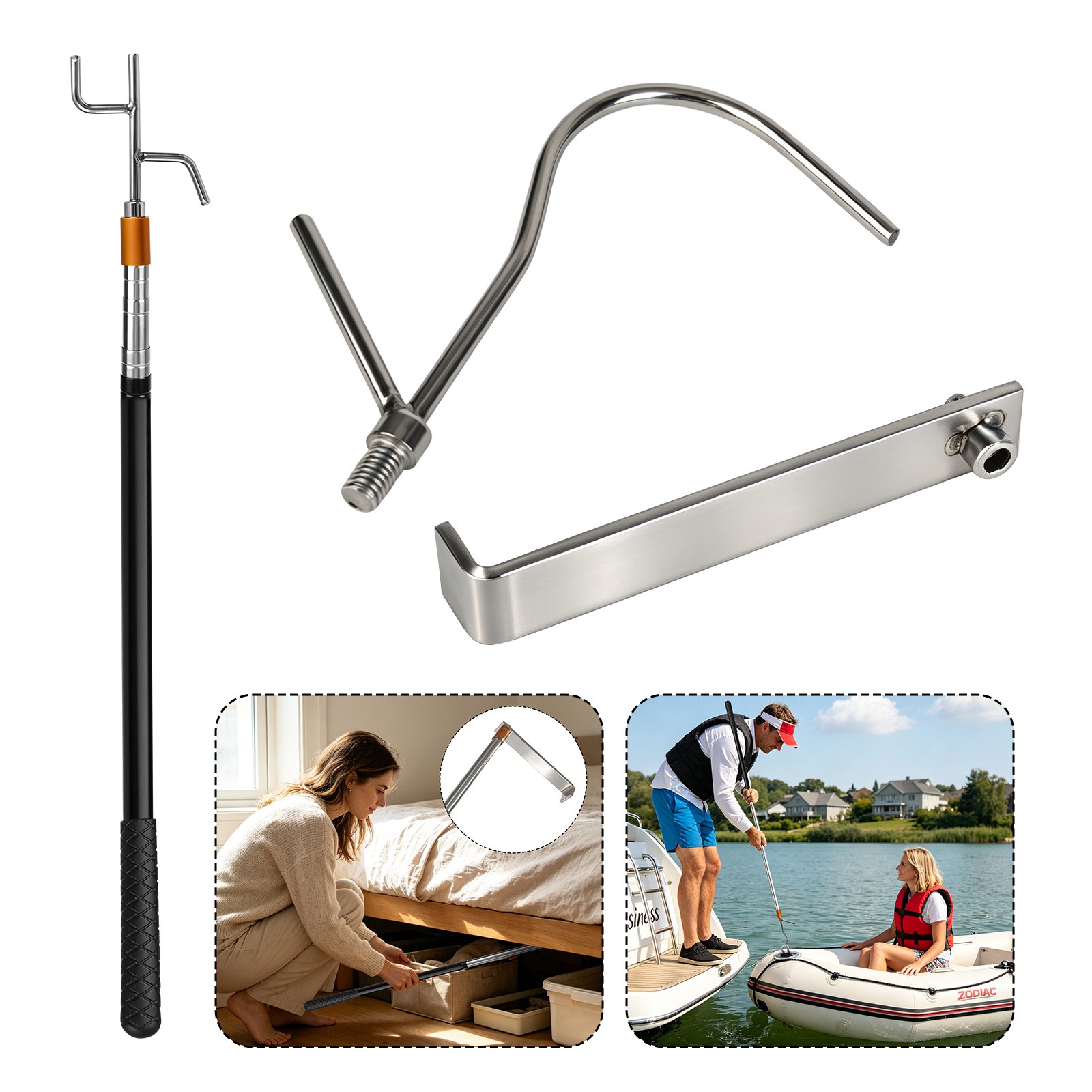 Cargo Grabber Reach Retriever Tool with 3 Hooks for Pickup Truck Bed Adjustable