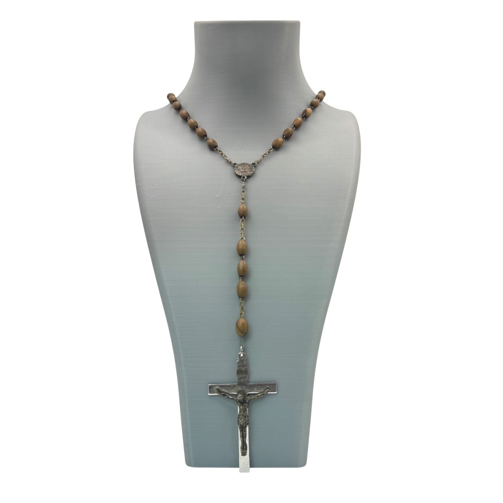 Antaya Sterling Silver Wooden Rosary Jesus Medallion INRI Crucifix Cross Vintage Antaya Sterling Silver Wooden Rosary Jesus Medallion INRI Crucifix Cross Vintage
