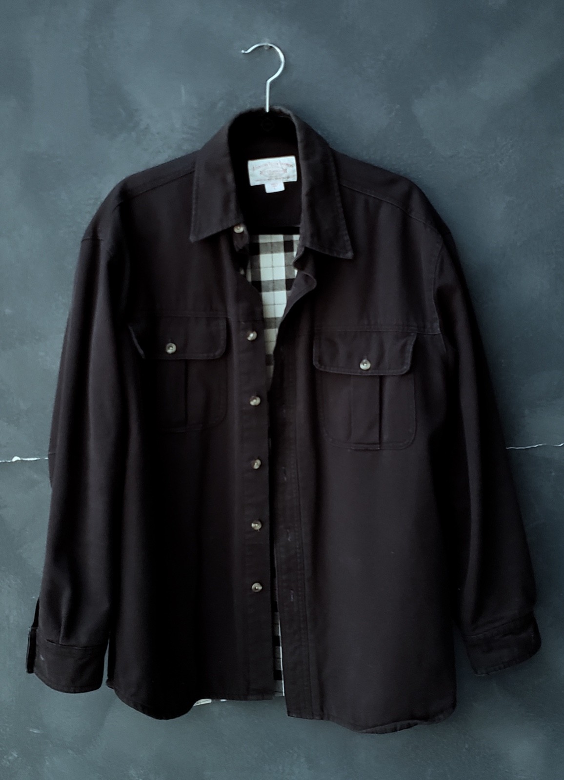 Men\'s Filson Black Canvas Flannel Lined Button Front Jacket L