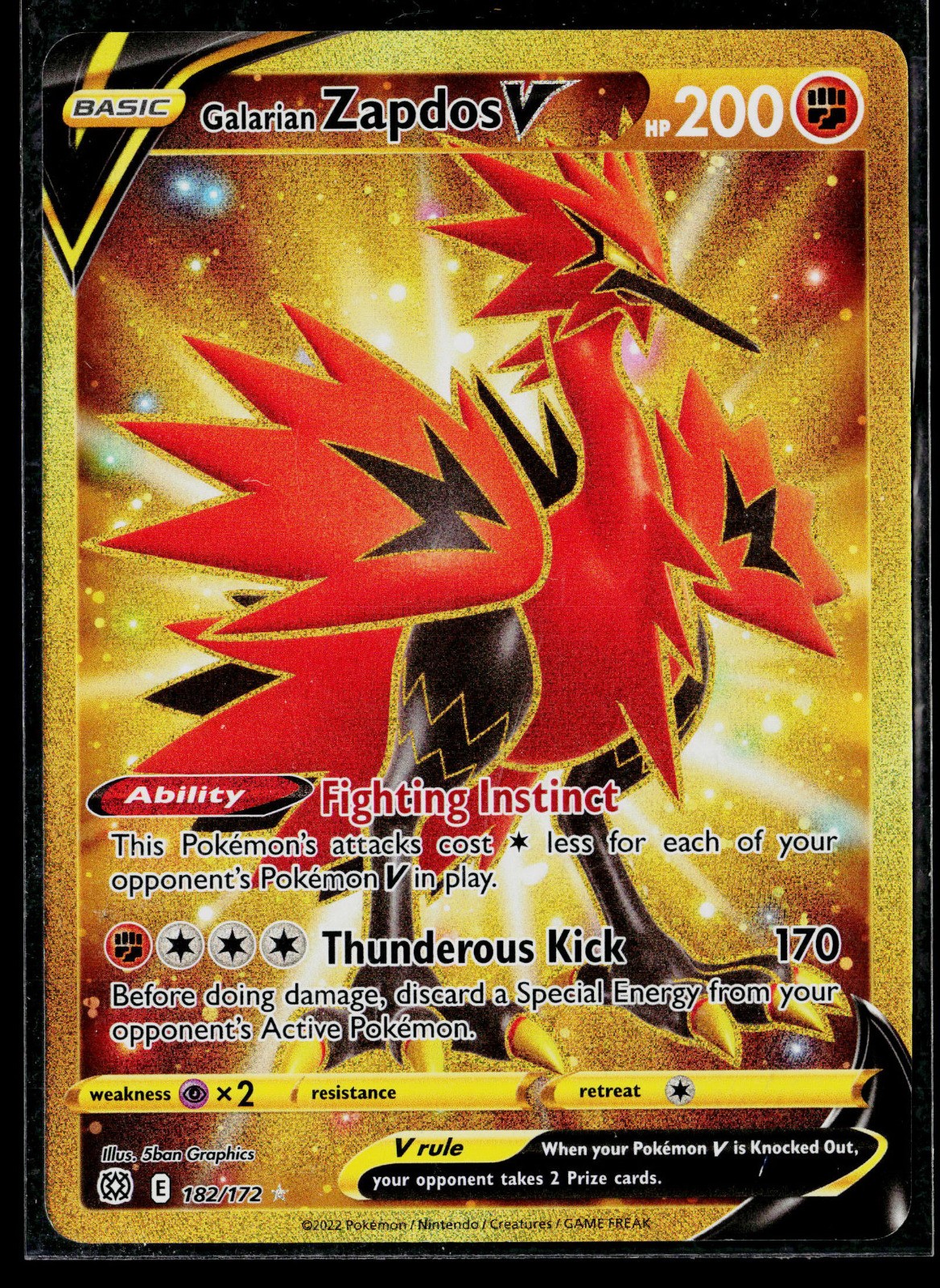 Galarian Zapdos V (Secret) Holo Secret Rare SWSH09: Brilliant Stars 182/172 NM