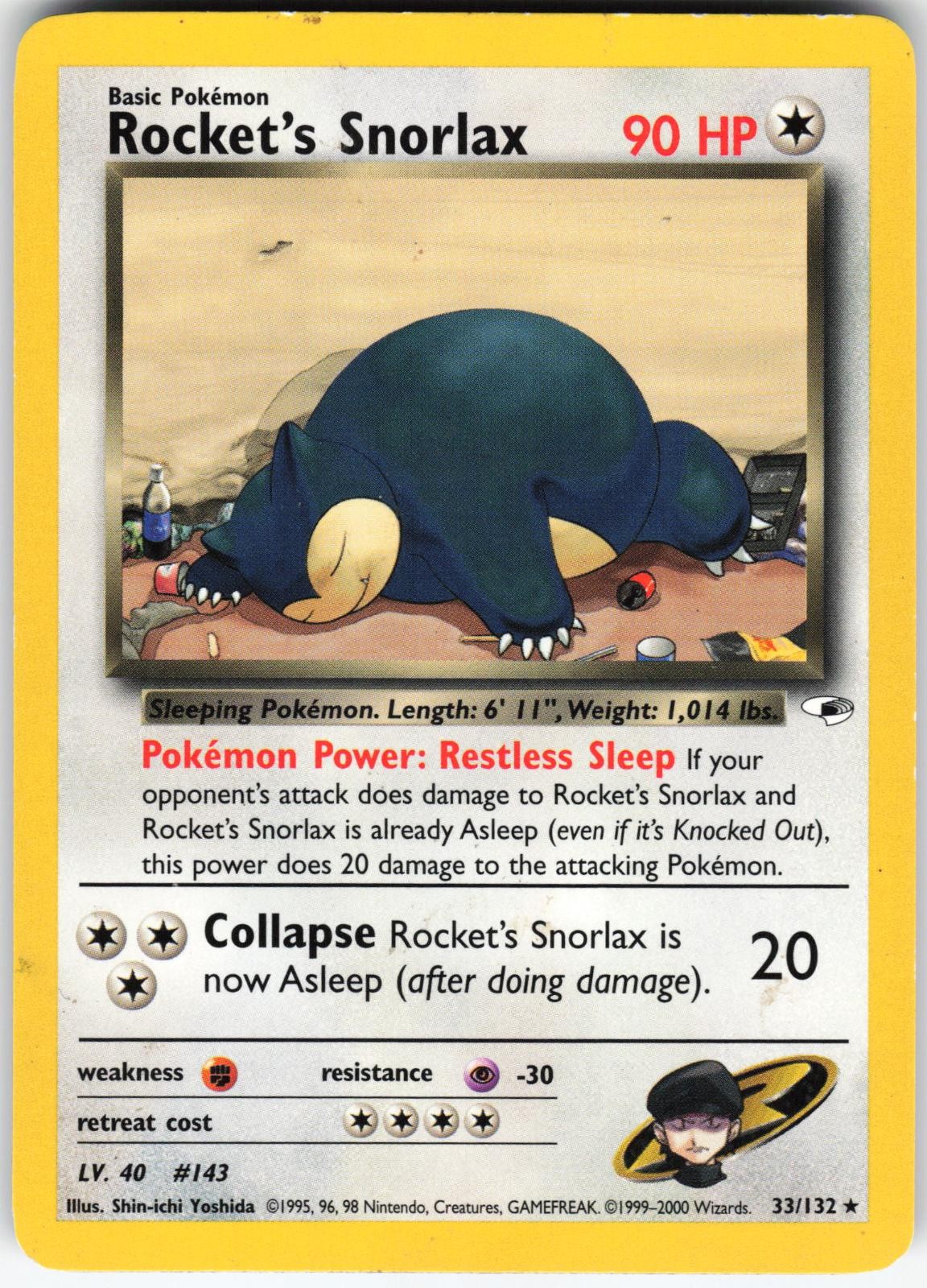 Rocket\'s Snorlax 33/132 Rare Gym Heroes Pokemon Unlimited Vintage Grail WOTC Rocket\'s Snorlax 33/132 Rare Gym Heroes Pokemon Unlimited Vintage Grail WOTC