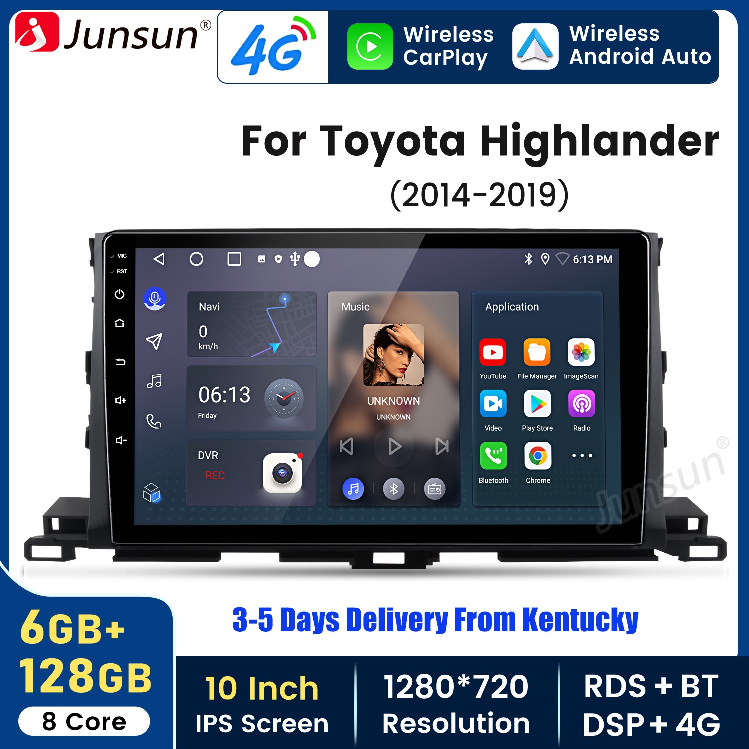 6+128G 8Core CarPlay Android15 For Toyota Highlander 14-19 Car Stereo Radio GPS
