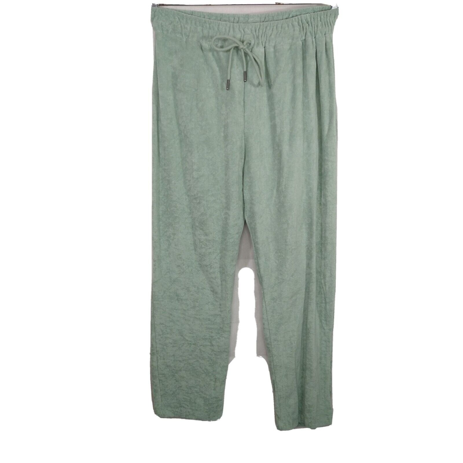 WAYF 98 Terry Pants Women Size L Sage Green Pullon Drawstring Straight Beach NEW