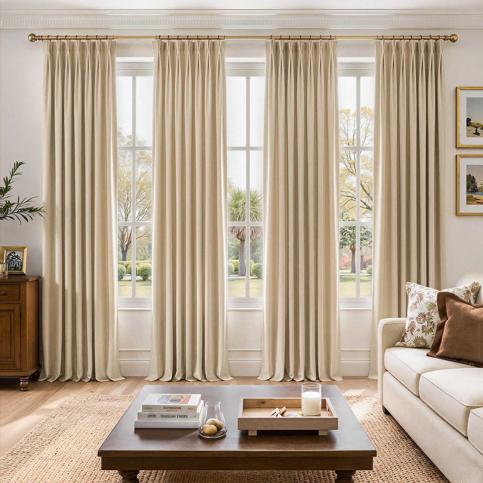 Topfinel Velvet Curtains Beige 40x108 4 Panels