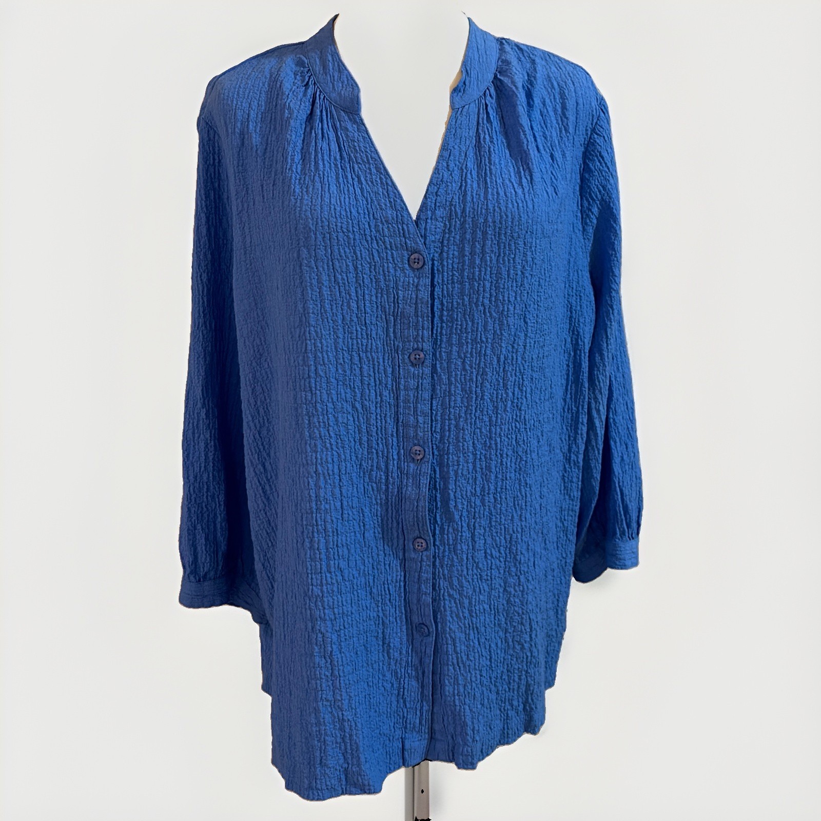 White Stag Women\'s Blue Gauze Button Front Tunic Shirt Size XXL Blue Coastal