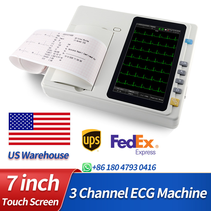 3 Channel 12 Lead 7 Inch Touch Screen ECG EKG Machine with PC software