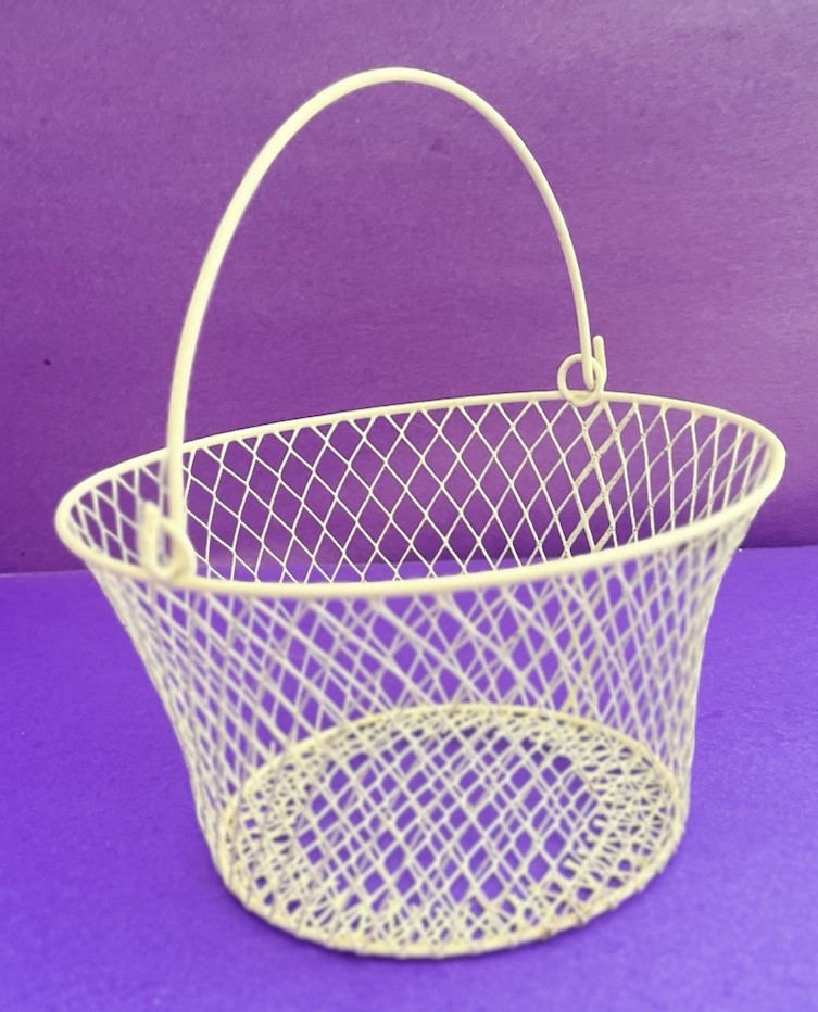 Vintage French Wire White Round Basket w/ Handle SALE Vintage French Wire White Round Basket w/ Handle SALE