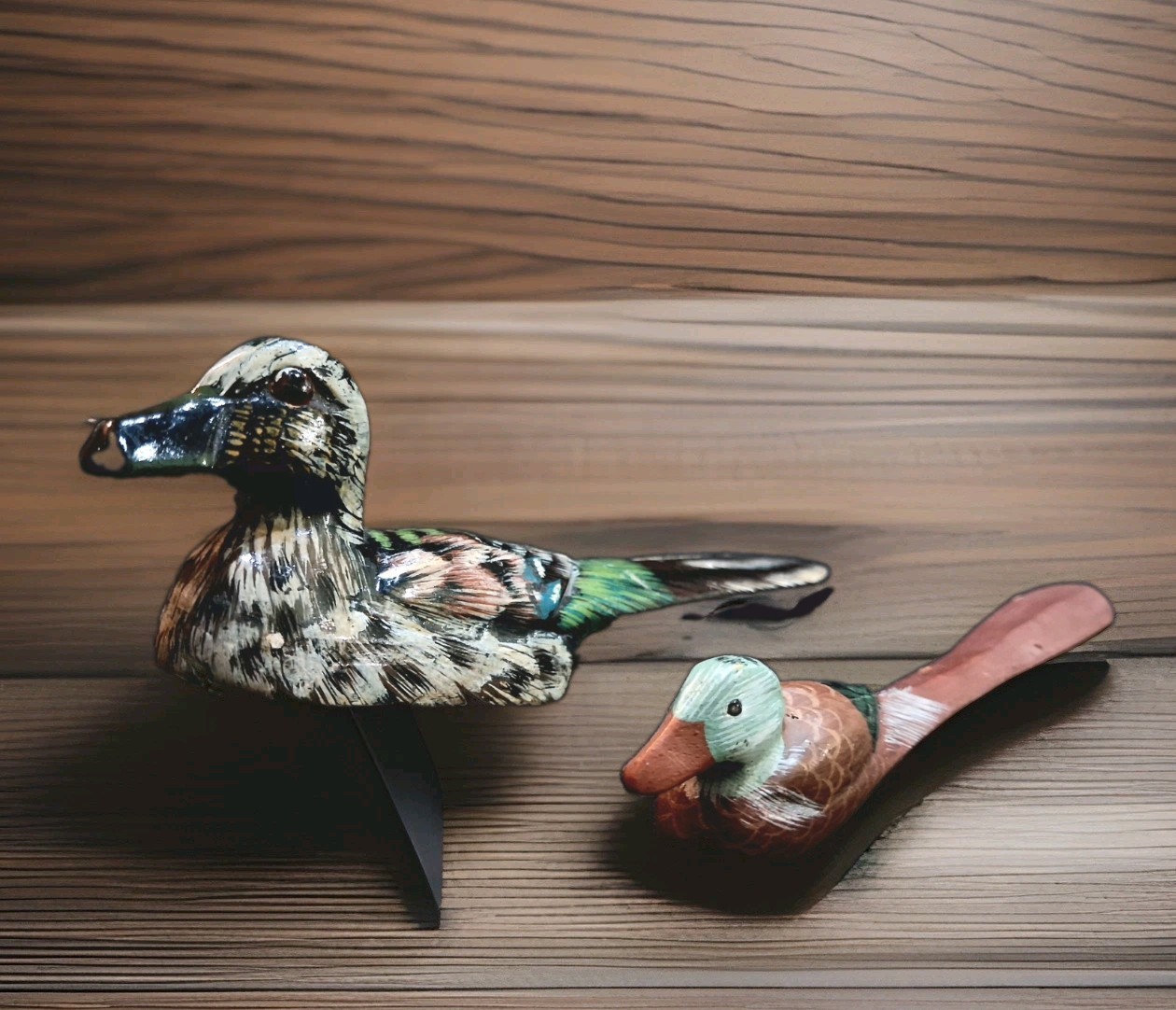Vintage Hand Painted Wooden Mallard Duck Desk Set Clothes Brush & Letter Opener