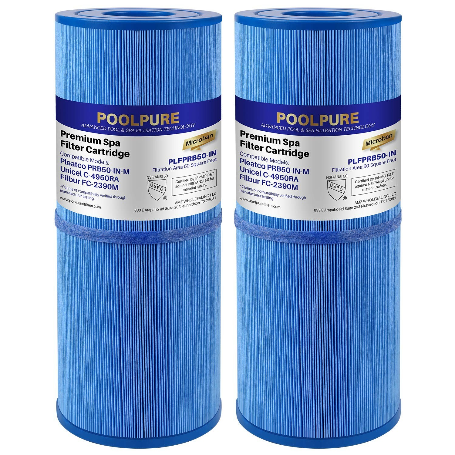 POOLPURE Antimicrobial Spa Filter Replacement for Pleatco PRB50-IN-M, 2PACK