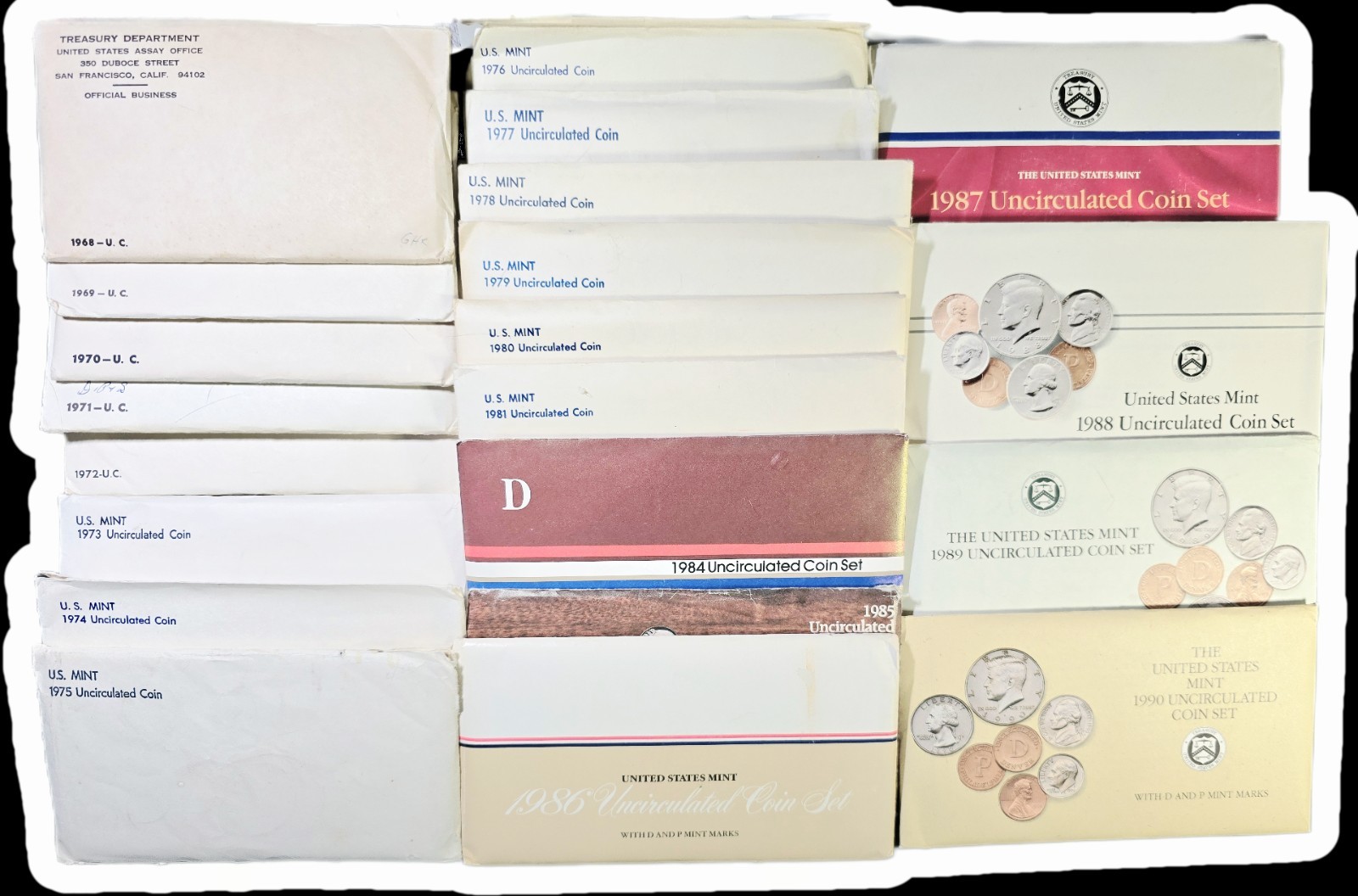 1968-1990 Uncircu.Mint Coin Sets (P&D) 3 SILVER KENNEDY 1/2 $ Lot Of 21 SETS OGP 1968-1990 Uncircu.Mint Coin Sets (P&D) 3 SILVER KENNEDY 1/2 $ Lot Of 21 SETS OGP
