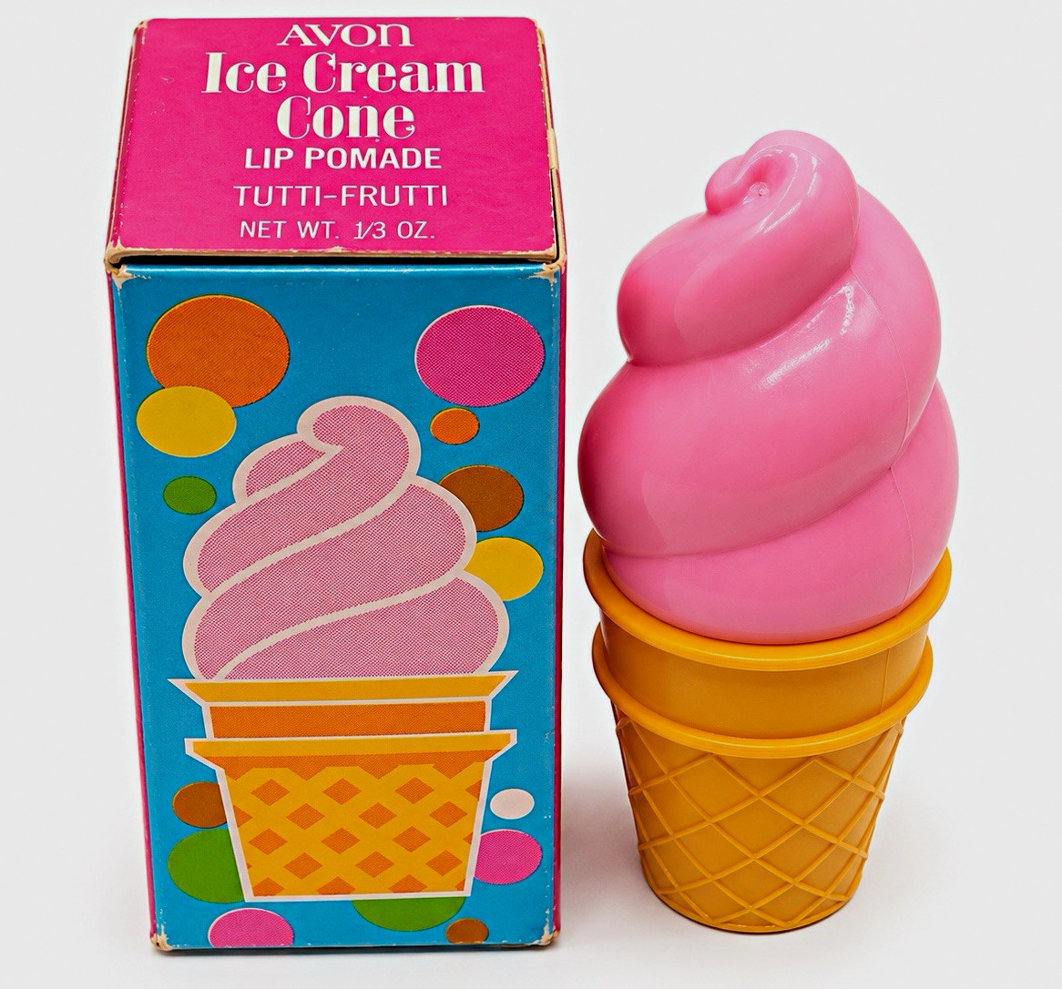 Vintage Avon Ice Cream Cone Lip Pomade Tutti Frutti NOS MINT Rare w/Box