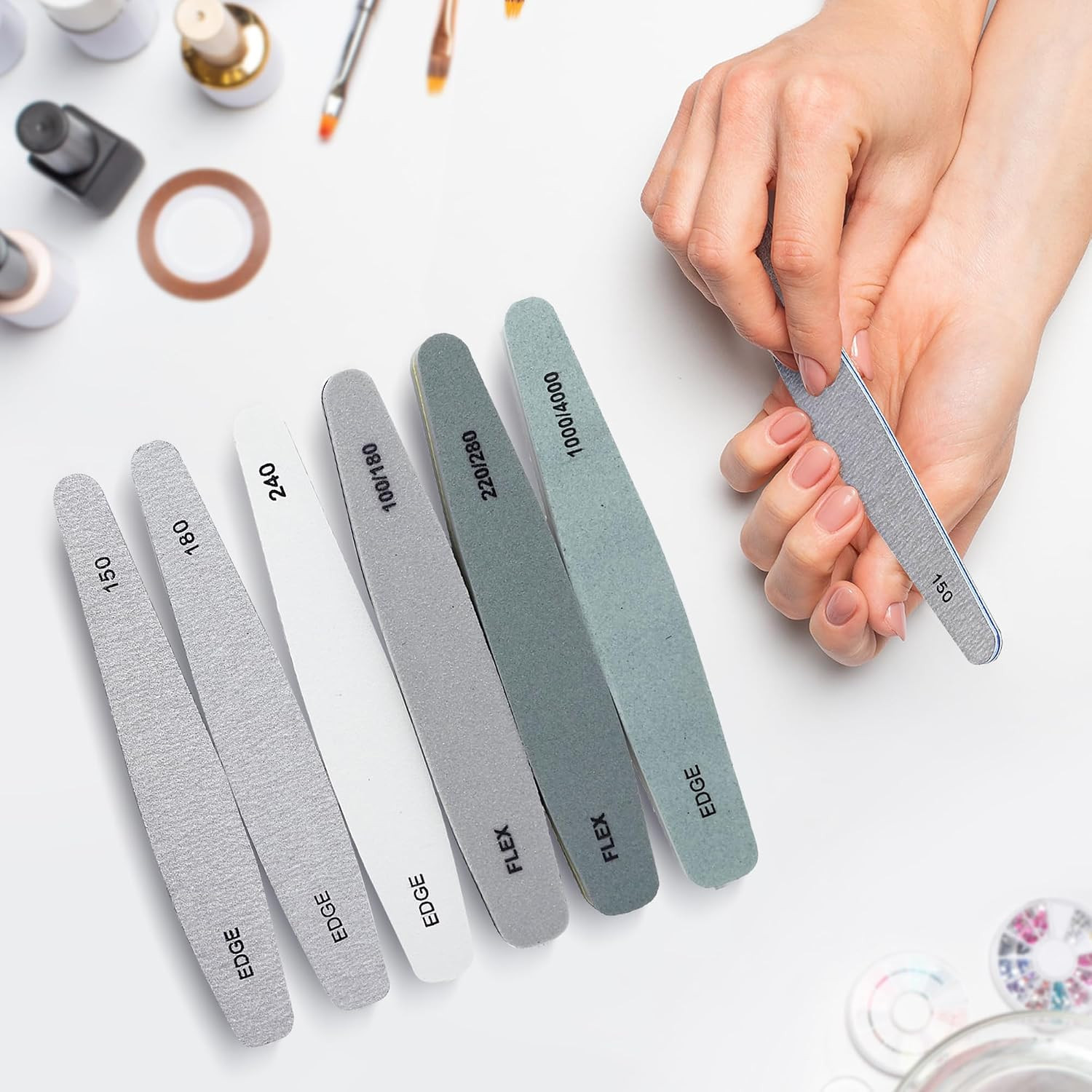 6 Pcs Nail Kit - Files & Buffers (100/180 Grit) for Natural Nails, Emery Boards