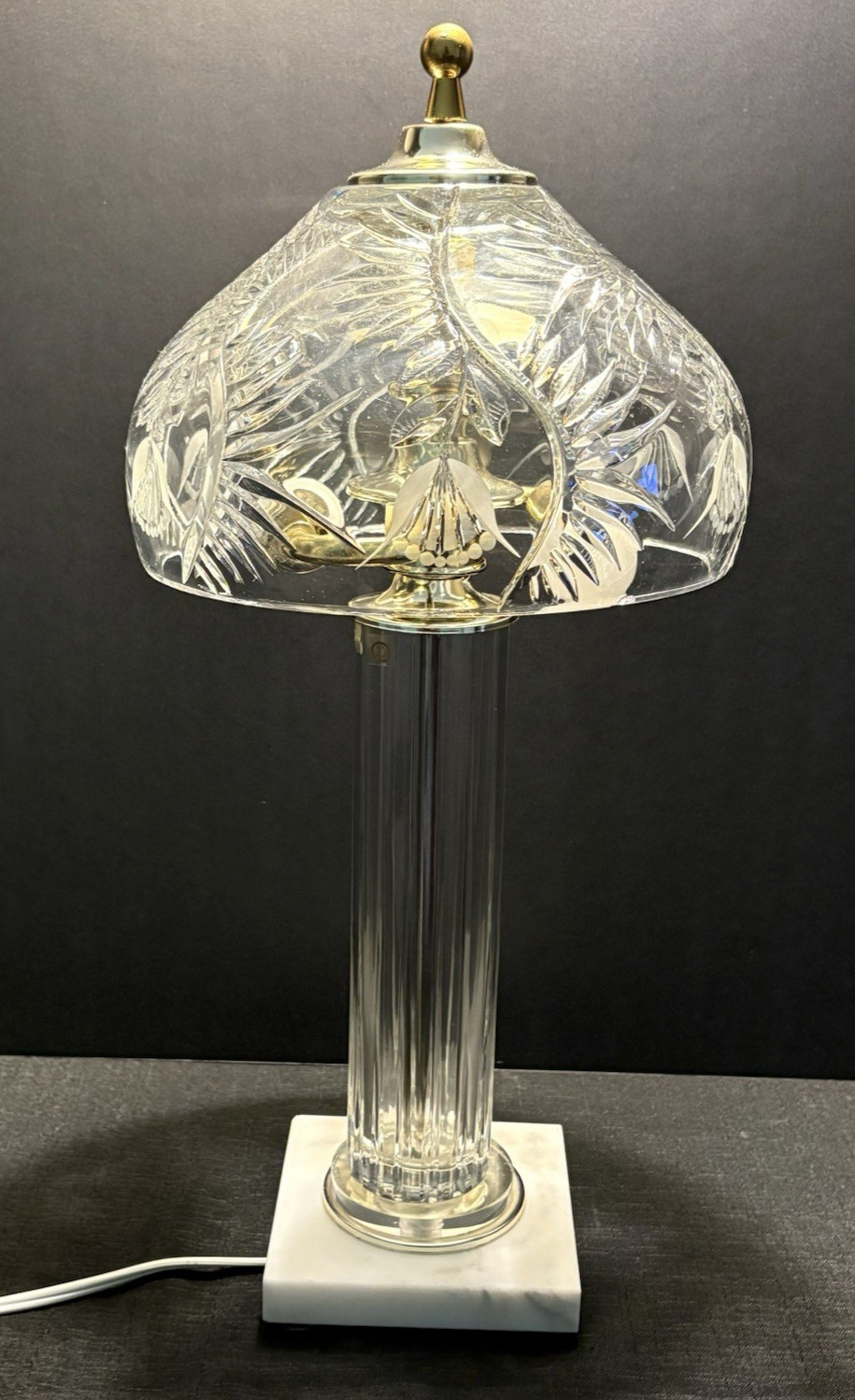 Vtg Hungarian Crystal Table Lamp-Crystal Shade & Post-Marble Base-19.5\