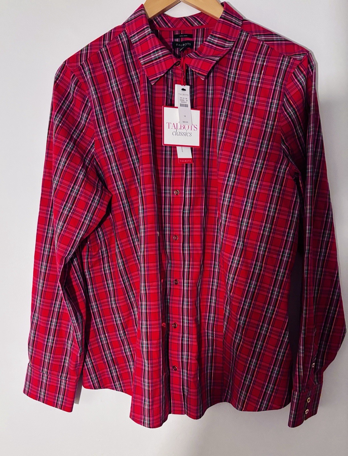 Talbots Red Holiday Plaid Non Iron Button Down Long Sleeve Blouse NWT 2XL Talbots Red Holiday Plaid Non Iron Button Down Long Sleeve Blouse NWT 2XL