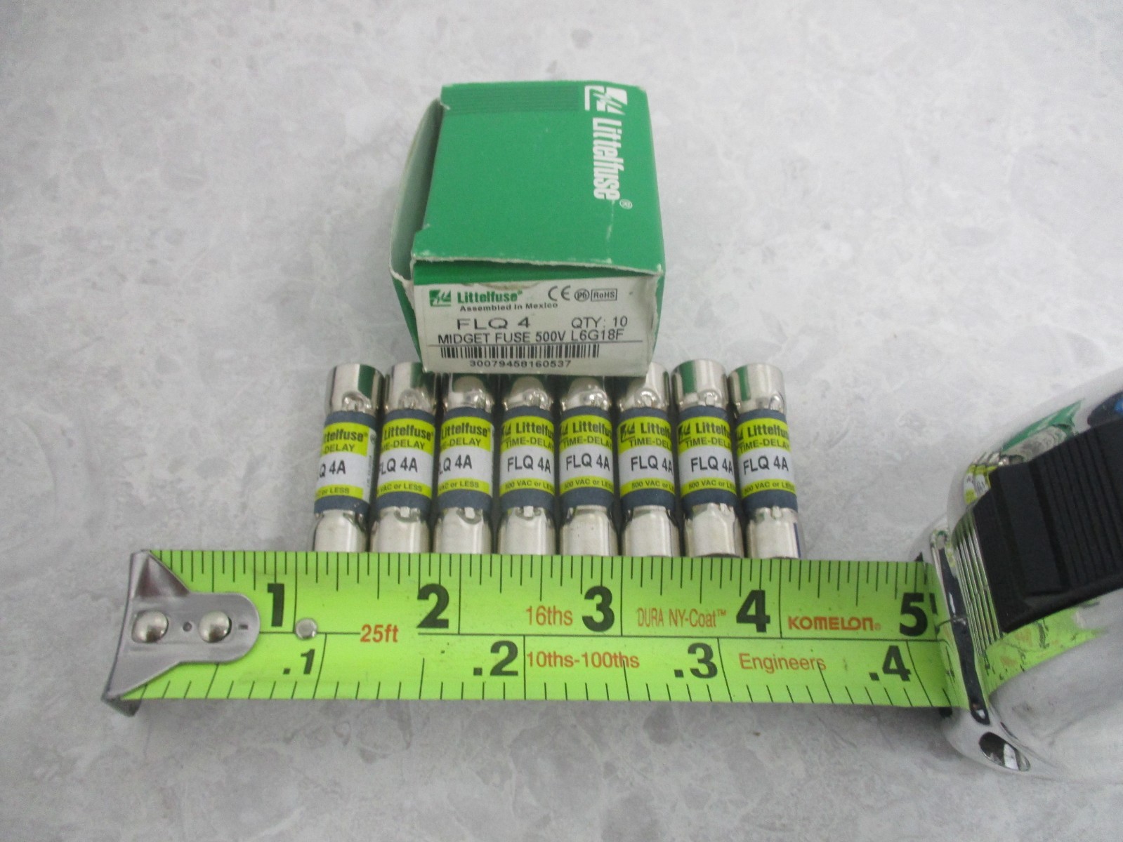 LOT OF 8 LITTELFUSE FLQ 4 MIDGET FUSES, 4A, 500V, XA0545