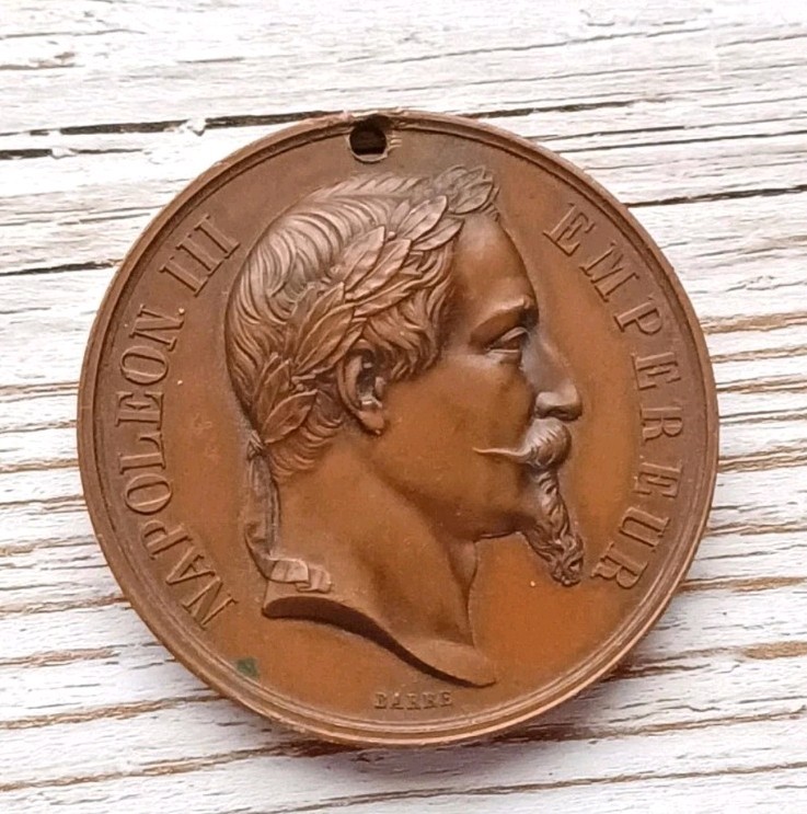 1864 Holed Napoleon III French Agricultural Award Medal Bronze UK 1864 Holed Napoleon III French Agricultural Award Medal Bronze UK