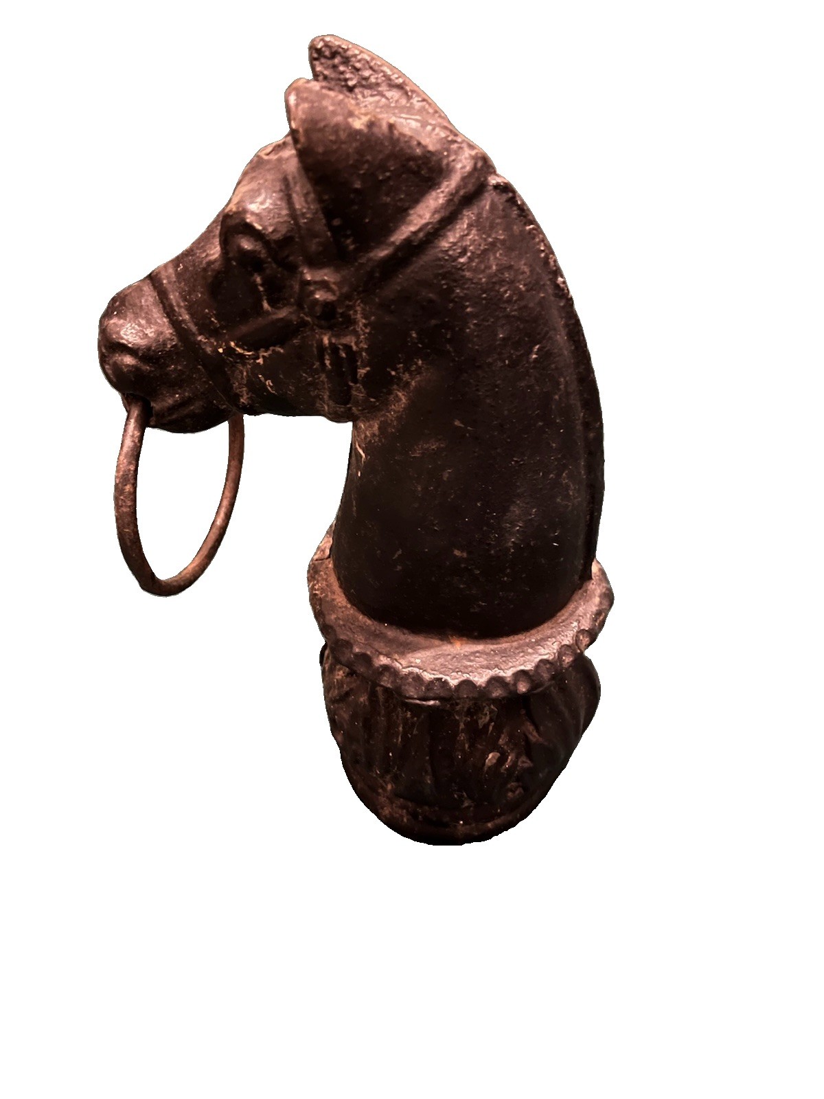 Antique Cast Iron Horse Head Hitching Post Topper with Ring Antique Cast Iron Horse Head Hitching Post Topper with Ring
