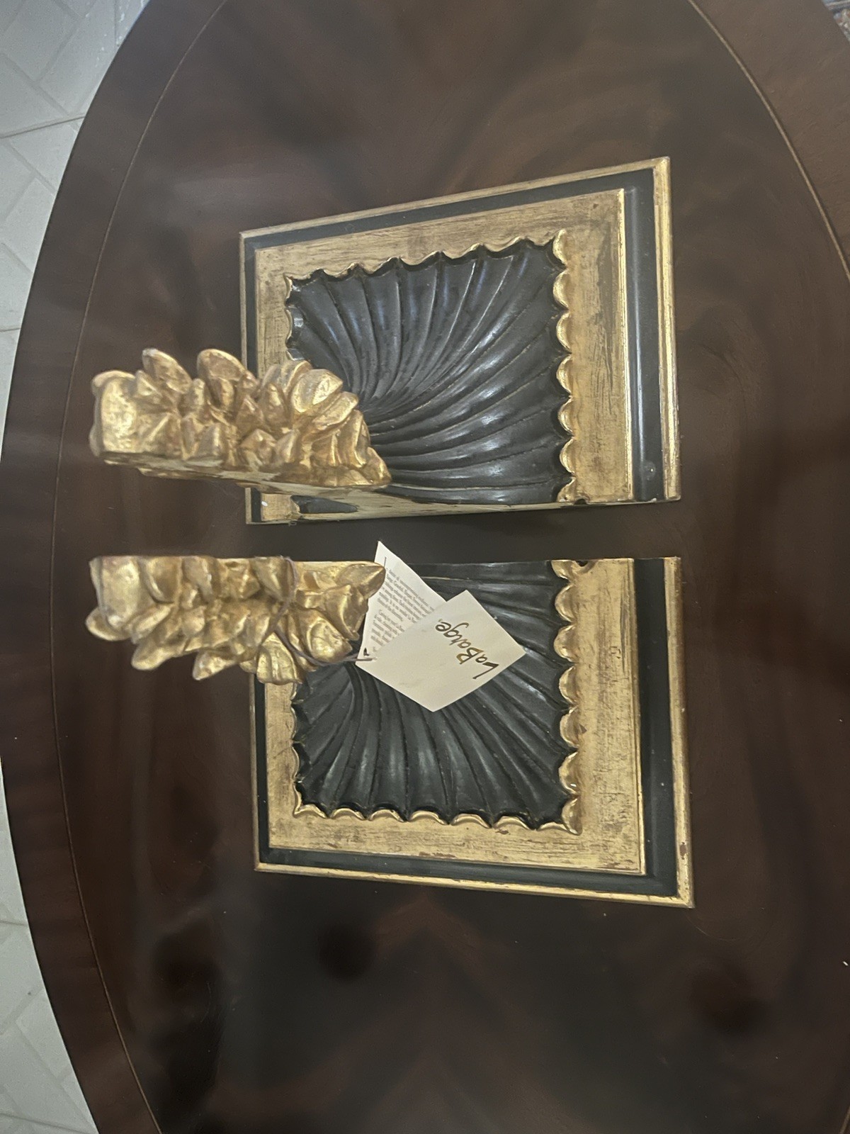 *2* Fluted Ornate Gold Leaf Black Gold Wall Sconce 14” LaBarge *2* Fluted Ornate Gold Leaf Black Gold Wall Sconce 14” LaBarge