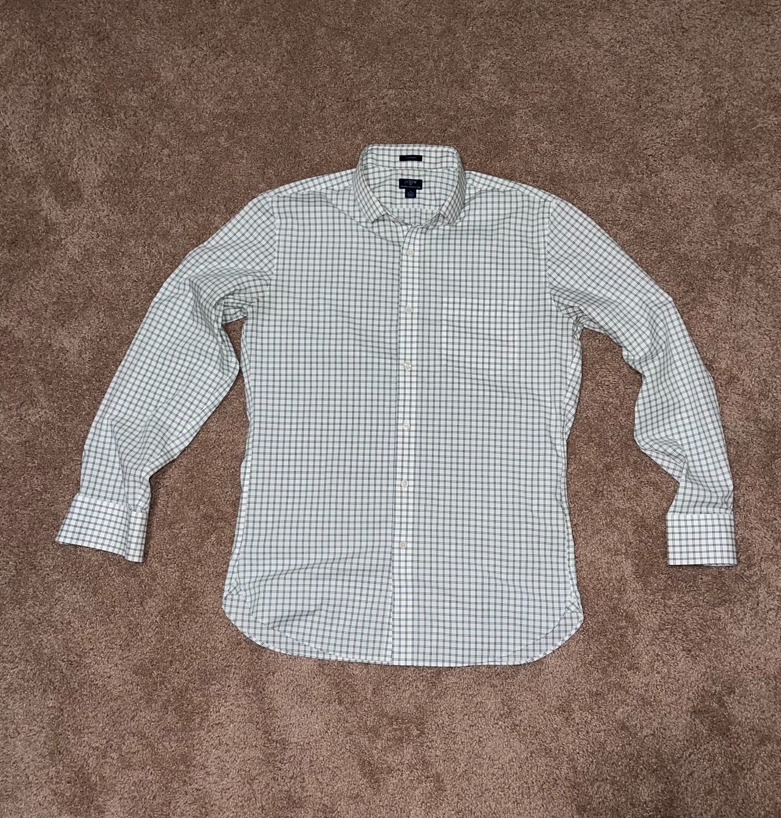 J.Crew Thompson Men\'s Button Up Shirt Size M 15-15.5 White Green Check Stretch