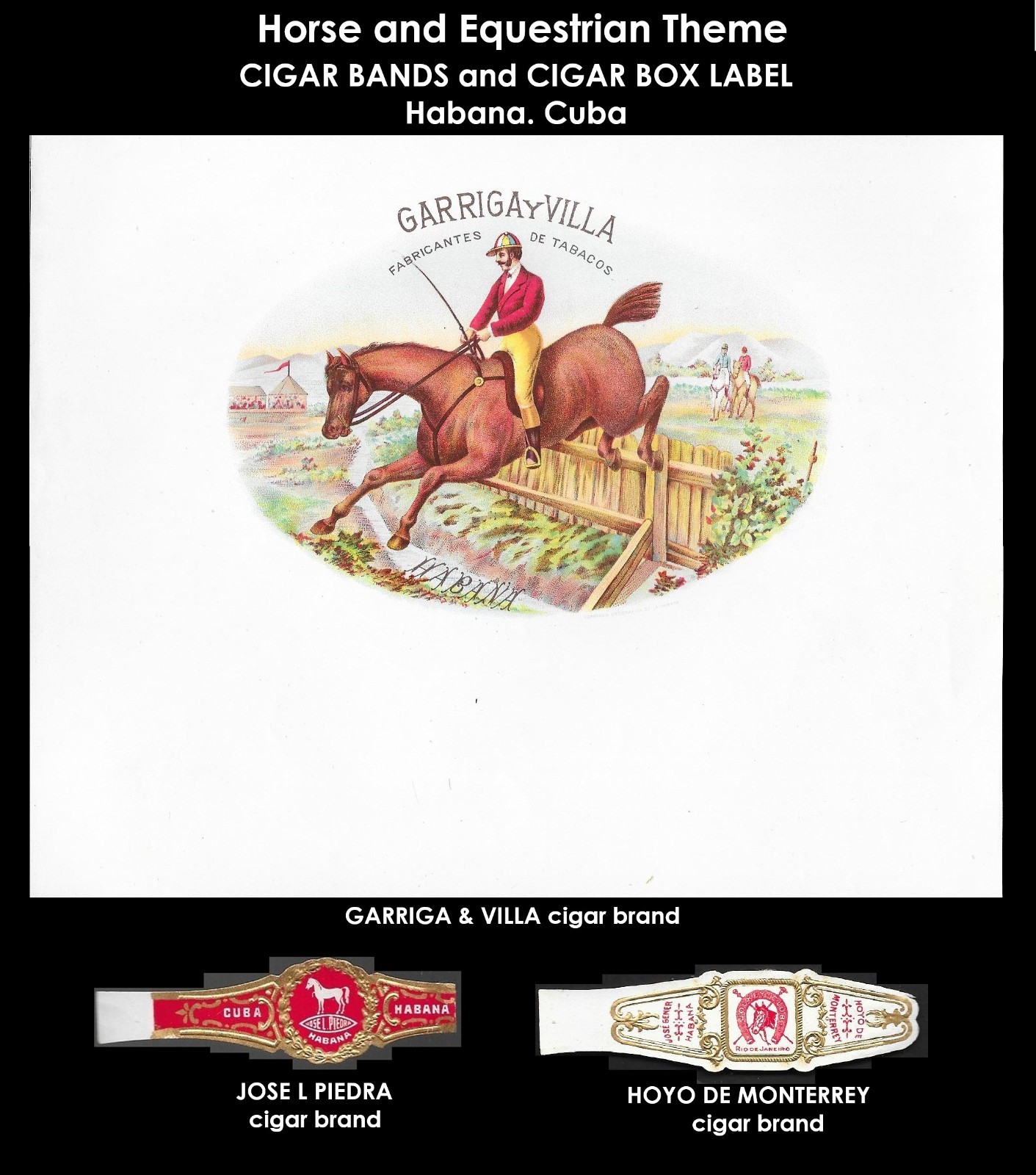 Vintage Cuban Cigar Label & 2 Cigar Bands Set -19th/Early 20th C. Horse & Jockey