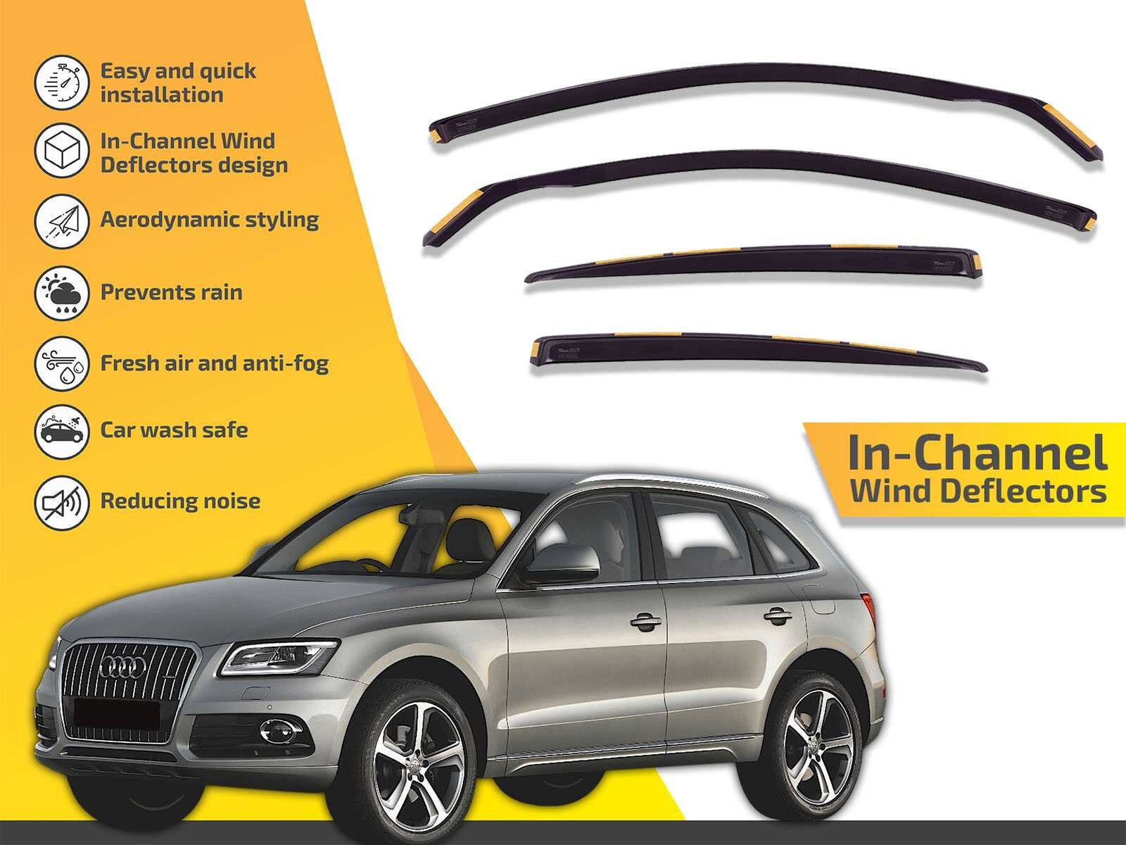 Wind Deflectors In Channel For Audi Q5 2009-2017 4-Pcs Sun Visors Rain Guard