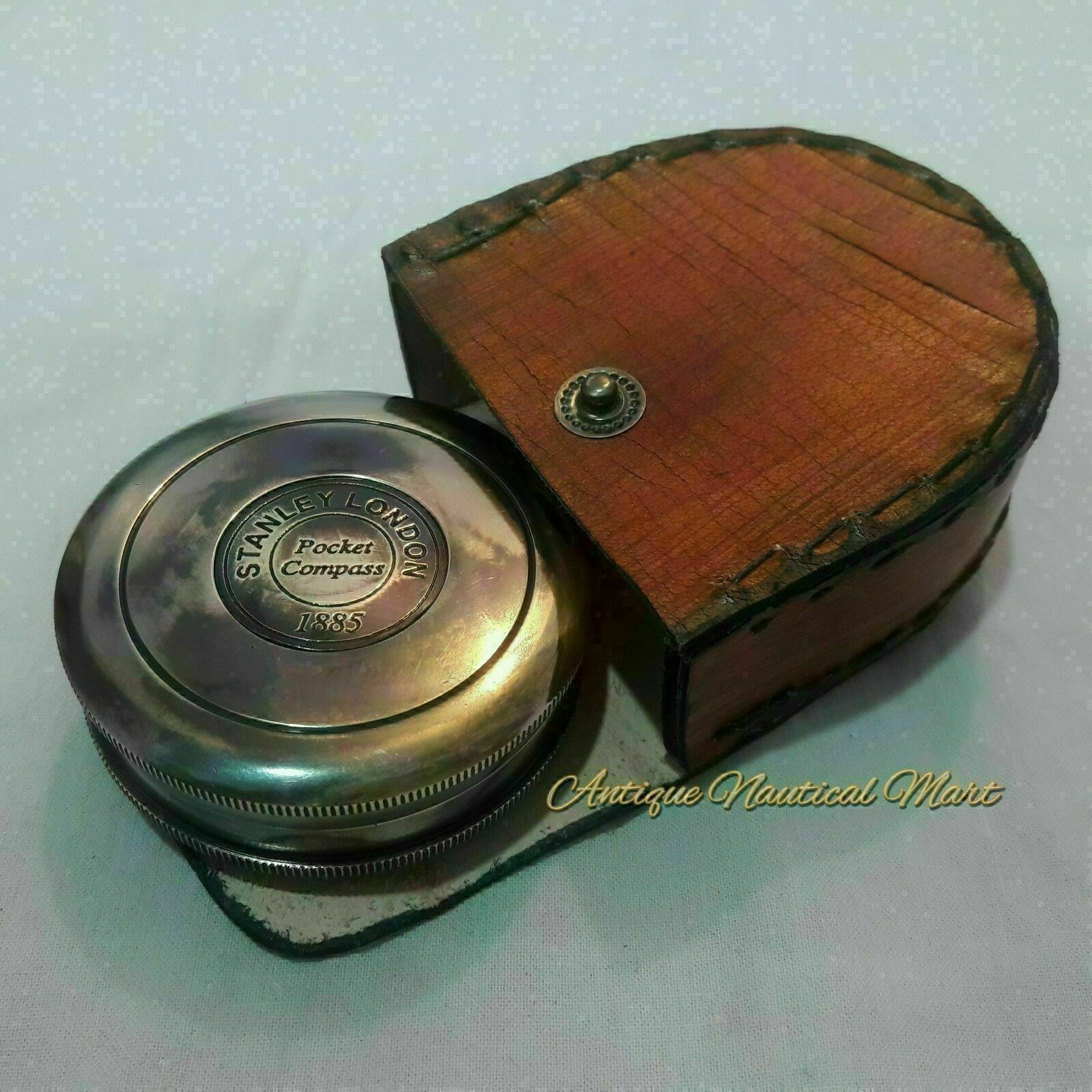 Brass Compass Stanley London 1885 With Leather Cover Gift Antique Nautical Gift Brass Compass Stanley London 1885 With Leather Cover Gift Antique Nautical Gift