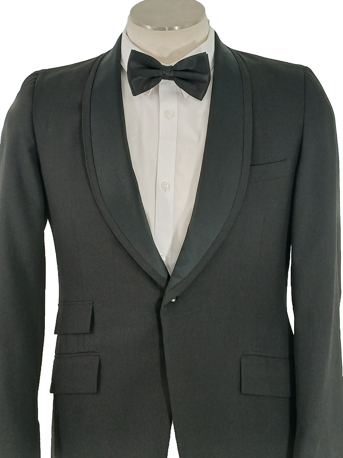 Vintage 50s Bespoke Wool Tuxedo Suit 38L Shawl Lapel Ticket Pocket Union Made