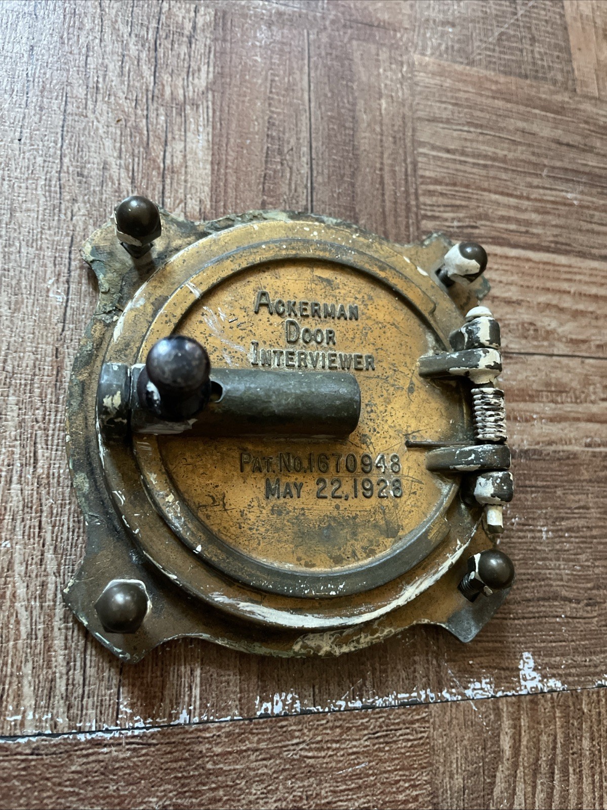 Antique 1928 Ackerman Door Interviewer Brass Speakeasy Peephole Hatch Hardware Antique 1928 Ackerman Door Interviewer Brass Speakeasy Peephole Hatch Hardware
