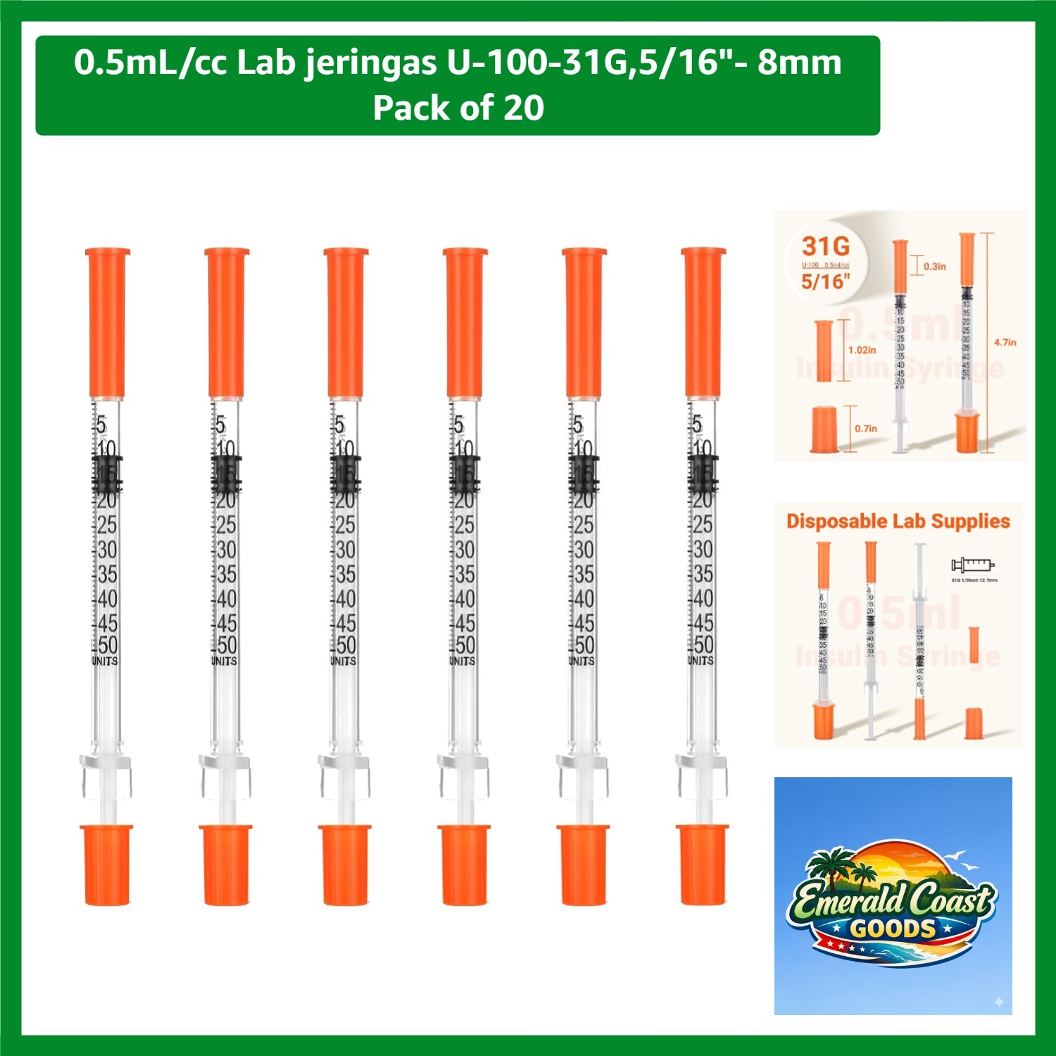 20 Pack 0.5ml 31G Syringes - Individually Sealed, Perfect for Experiments