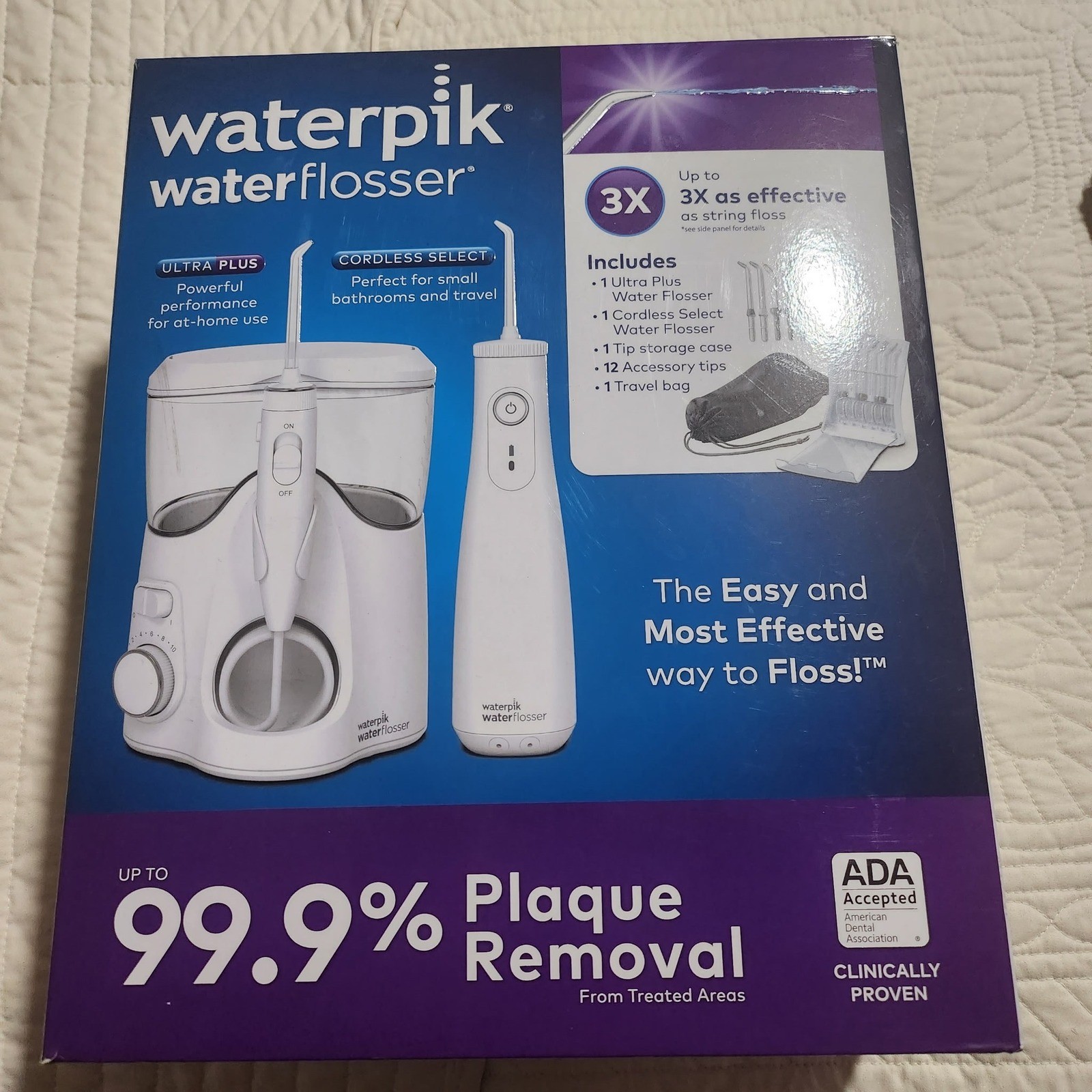 Waterpik Water Flosser Ultra Plus & Cordless Select Combo Pack White 12 Tips NEW