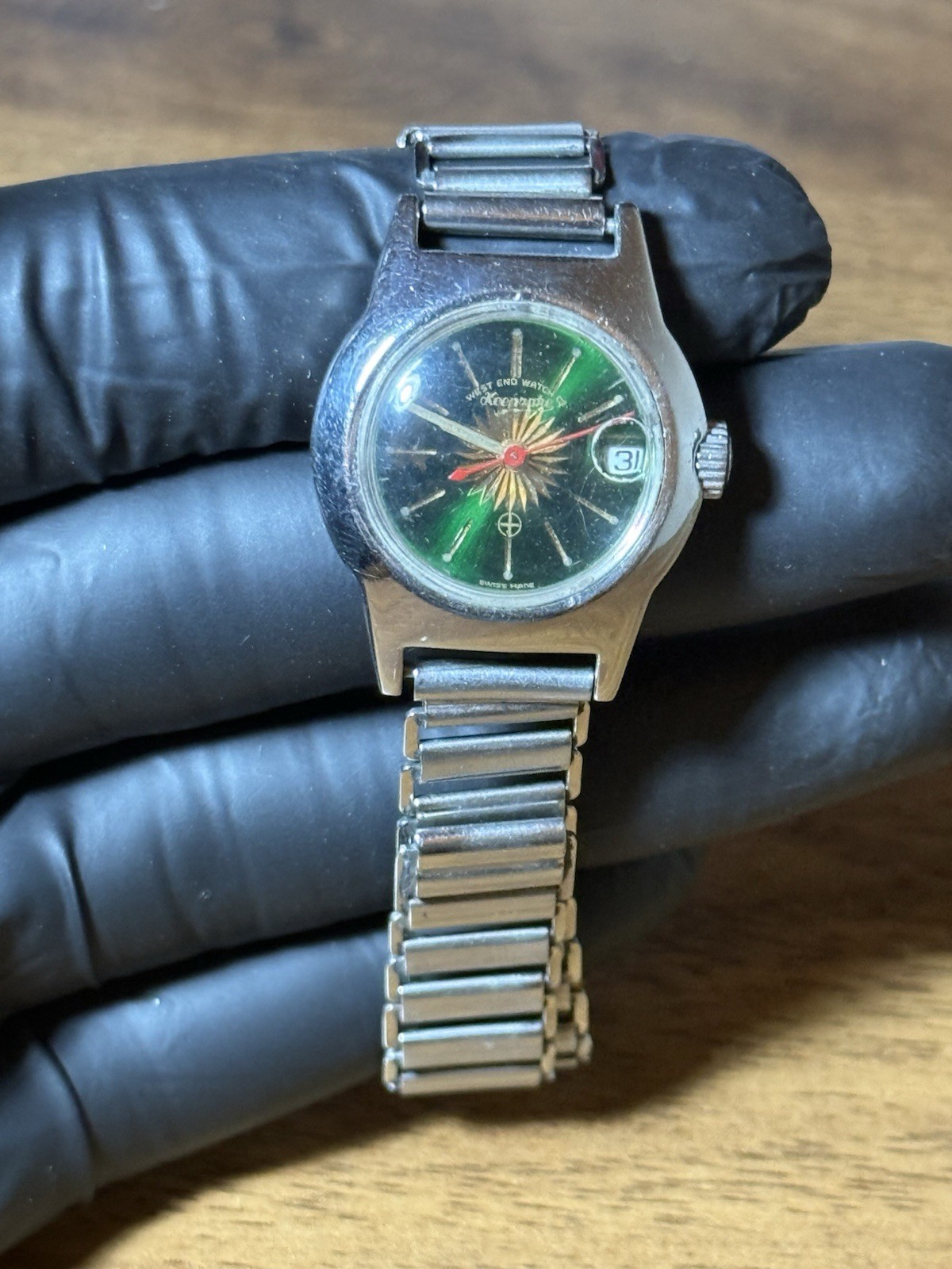 Vintage West End Rare Green Dial Manual Wind Gents Watch 26mm Swiss Made