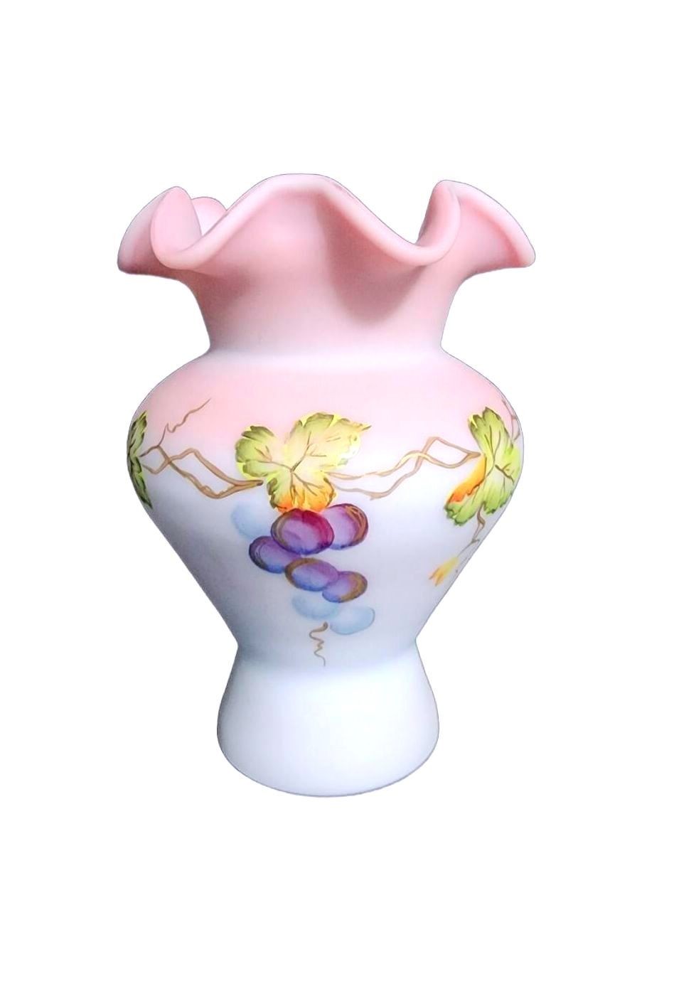 Fenton 100th Anniversary Burmuse Vase with Grape Design, Limited 1207/1950