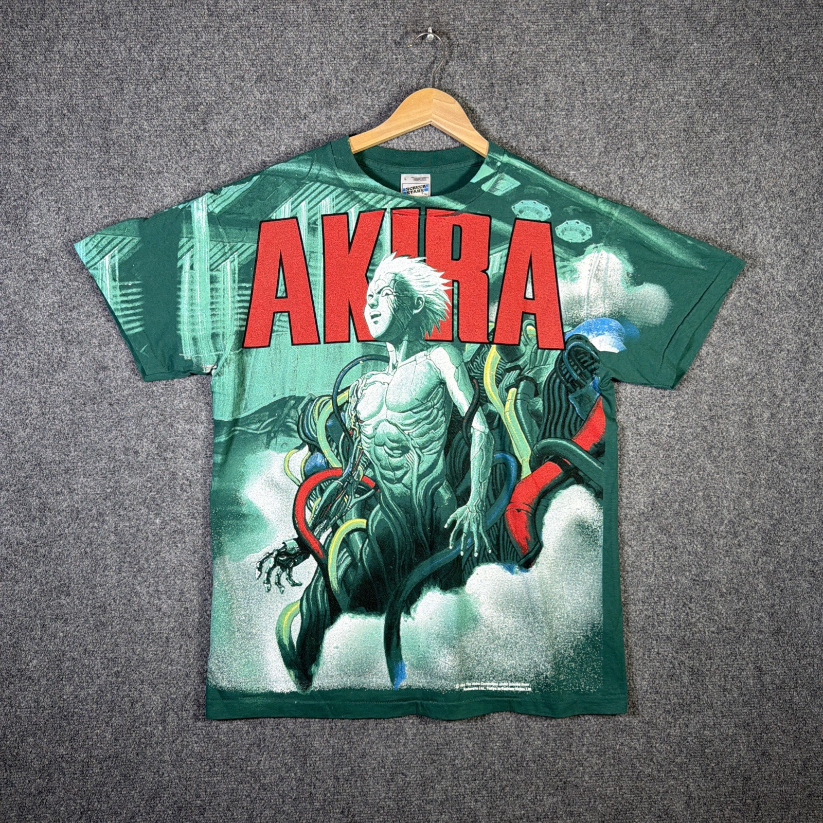 Vintage Akira Shirt Mens Large Green 80s Anime AOP 1988 TV Show Promo Rare