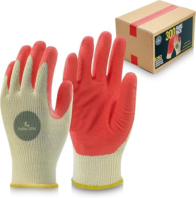 WHOLESALE 300 Pairs Red Latex Dipped Gloves Rubber Palm Coated Work Gloves