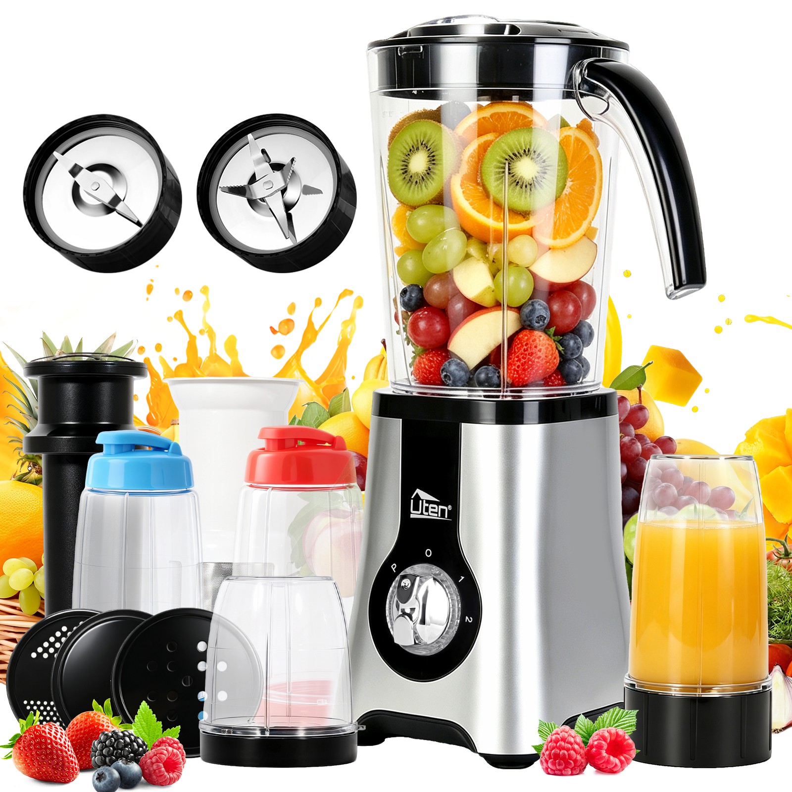 Uten 380W Kitchen Blender 5 Cups Pulse 0/1/2 Speed 2-in-1 Wet Dry Juicer Mixer