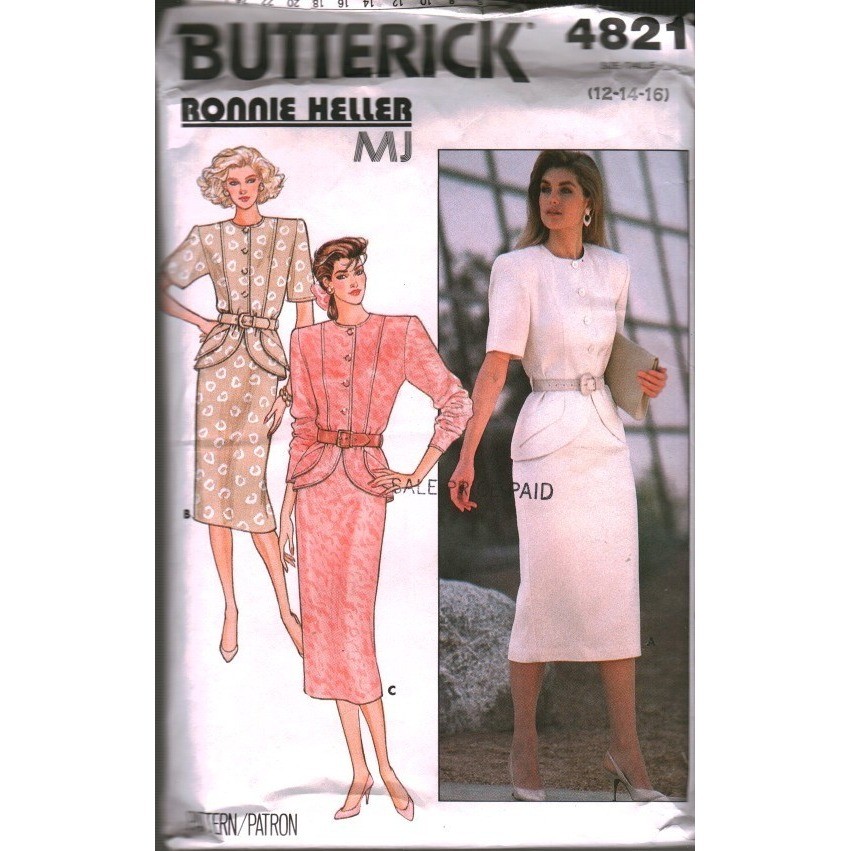 Vintage Butterick 4821 Ronnie Heller Misses Top Skirt Sewing Pattern Size 12-16