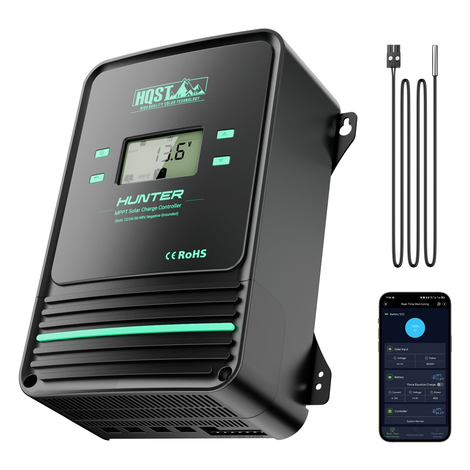 HQST 12V/24V/36V/48V 100A MPPT Solar Charge Controller with Smart APP Control HQST 12V/24V/36V/48V 100A MPPT Solar Charge Controller with Smart APP Control