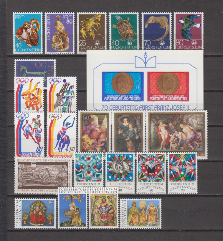 LIECHTENSTEIN 1976 Complete Year New Without Stamps MNH 23 Stamps + 1 Sheet