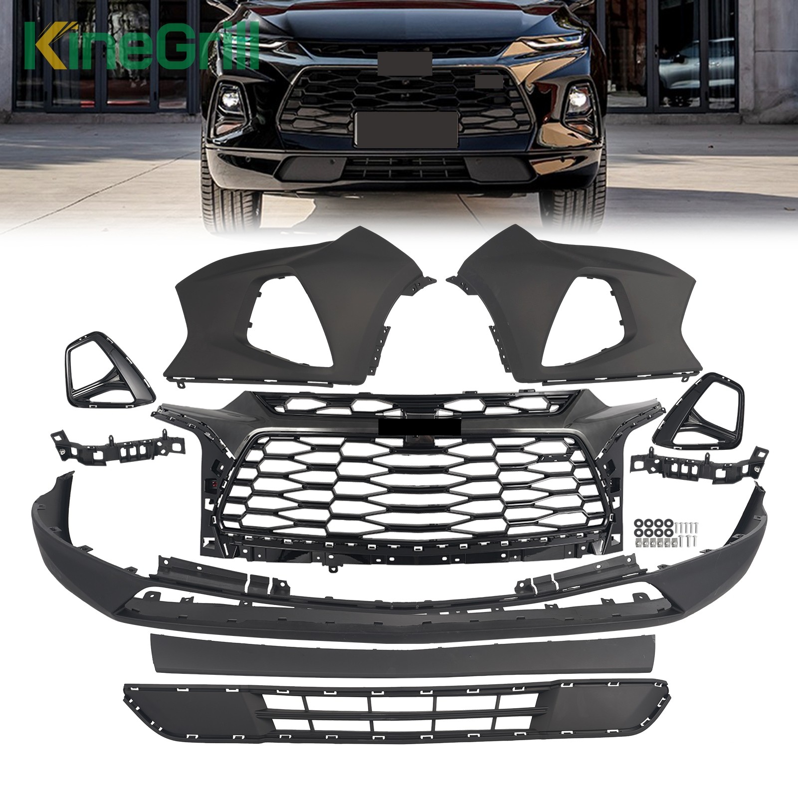 Front Bumper Cover Black Chrome Grille Assembly For 2019-2022 Chevy Blazer RS