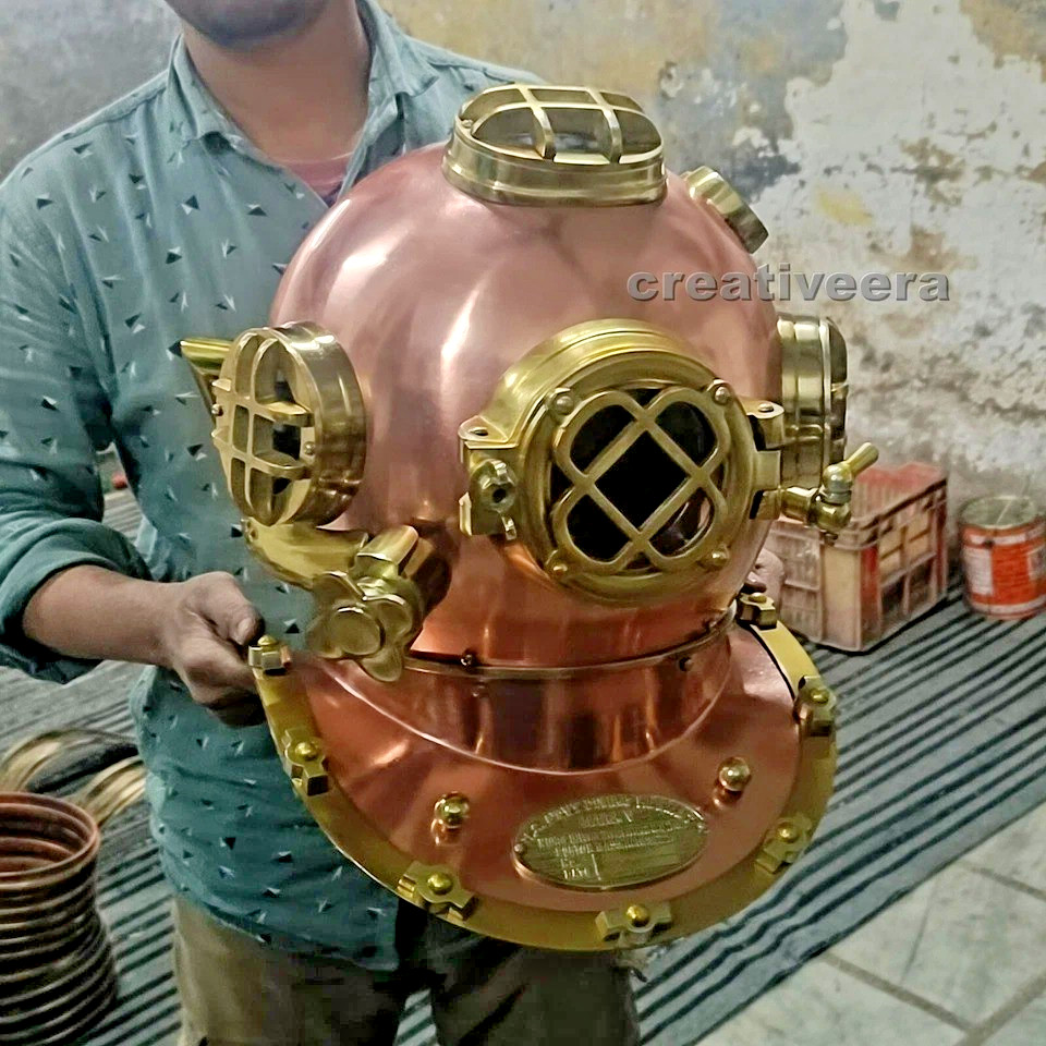 Solid Antique Copper US Navy Mark V Full size Divers Scuba Diving Helmet Solid Antique Copper US Navy Mark V Full size Divers Scuba Diving Helmet