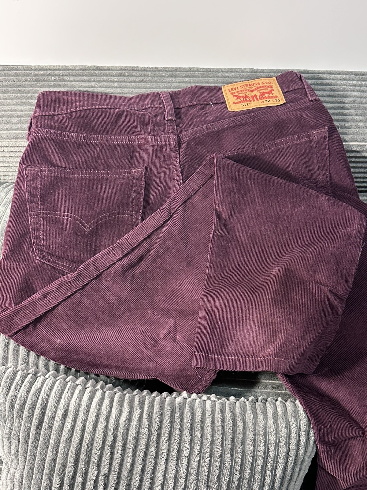 NWT Levis 511 Corduroy Jean Men 32x30 Burgundy Wine Slim Tapered Stretch Pant