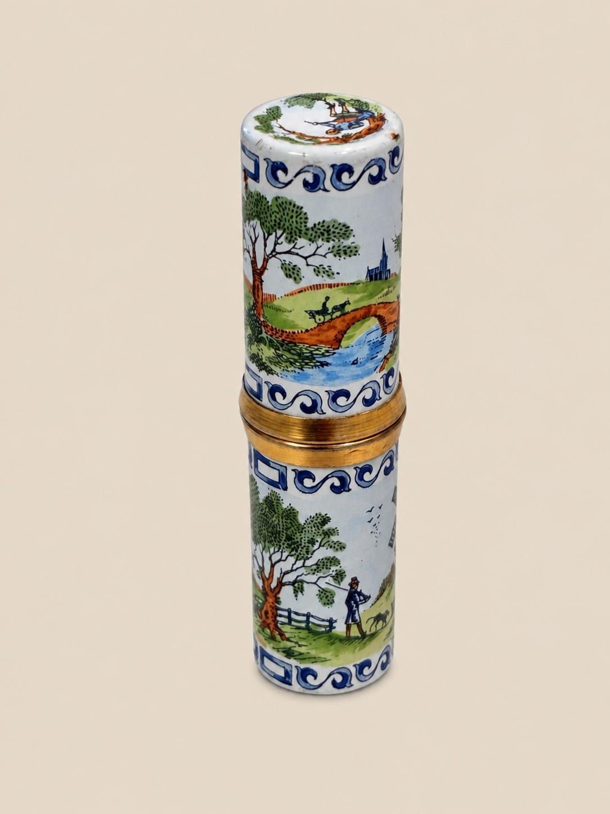 Vintage Porcelain Toothpick Holder, Hand Painted Hunting Scene, French Style Por