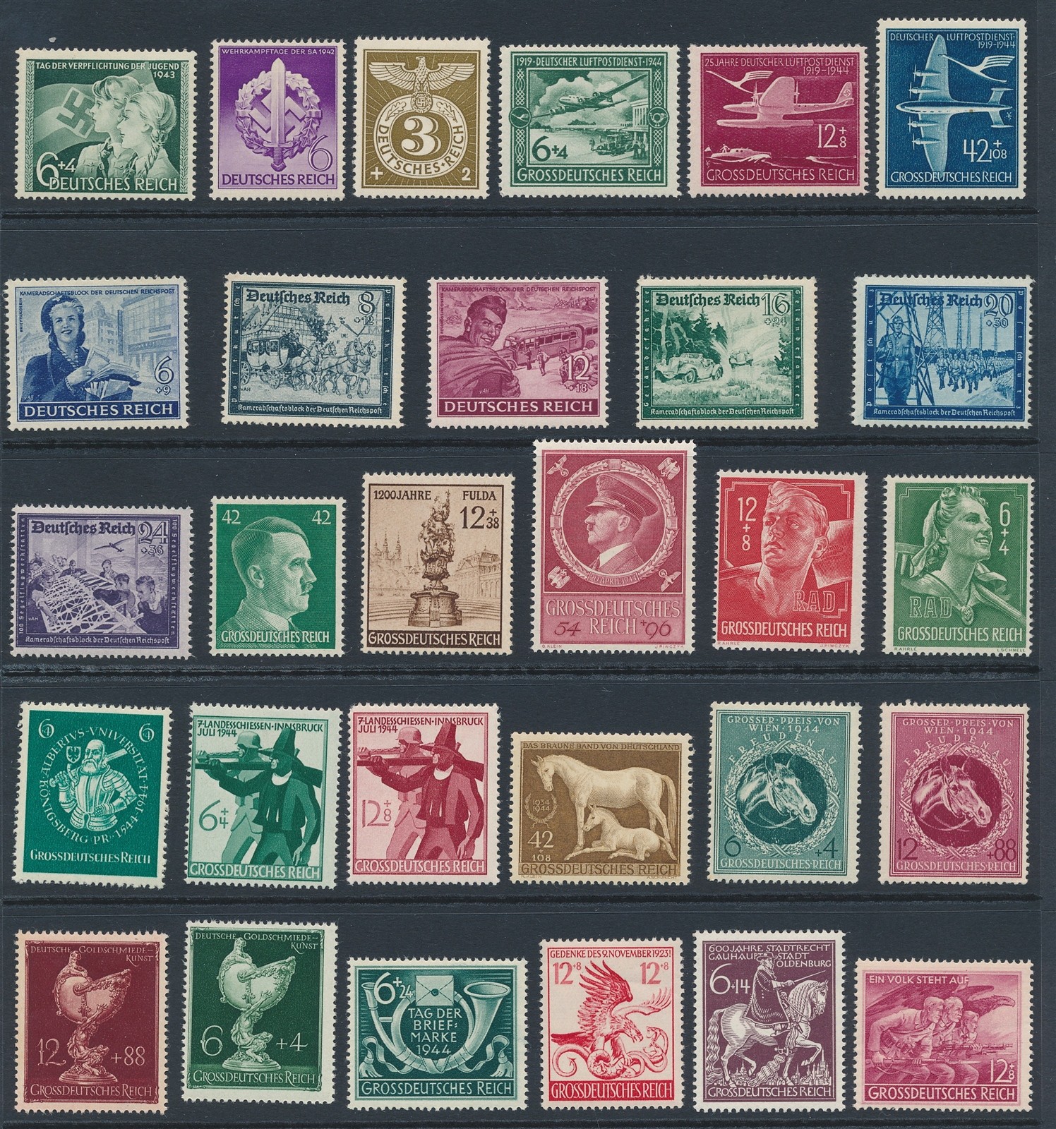Lot-R Stamp Germany 1941 WWII 3rd Reich Hitler Austria Fuda RAD Snake Horse MNH