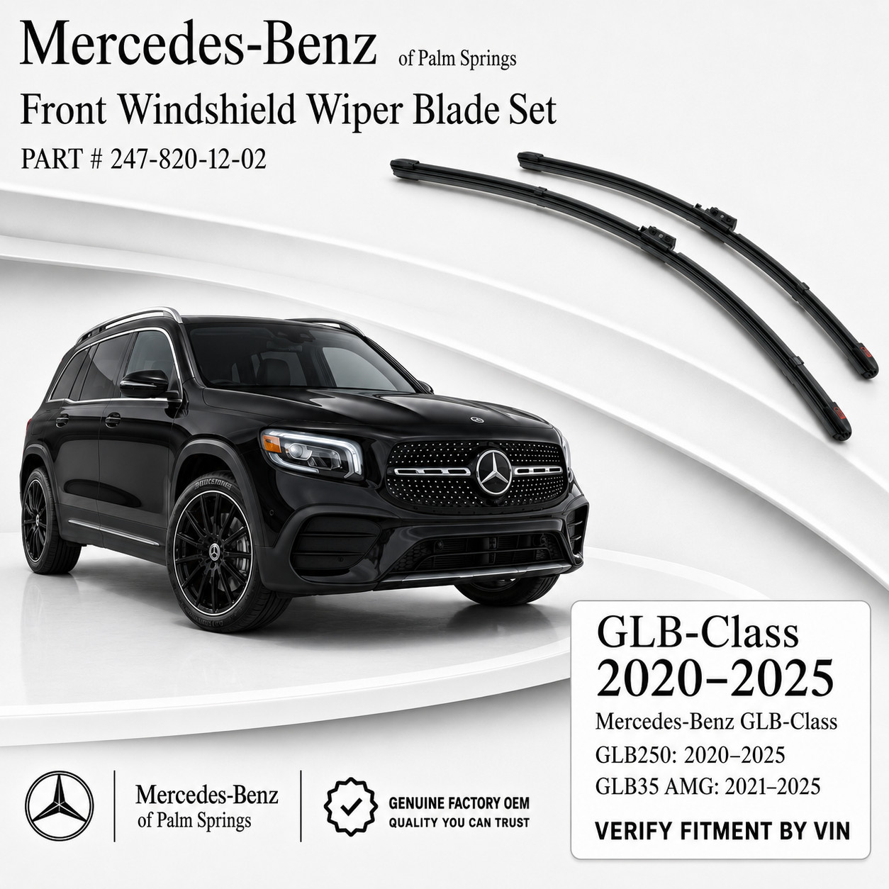 2020-2025 Genuine Mercedes-Benz GLB-Class Front Wiper Blade Set A2478201202