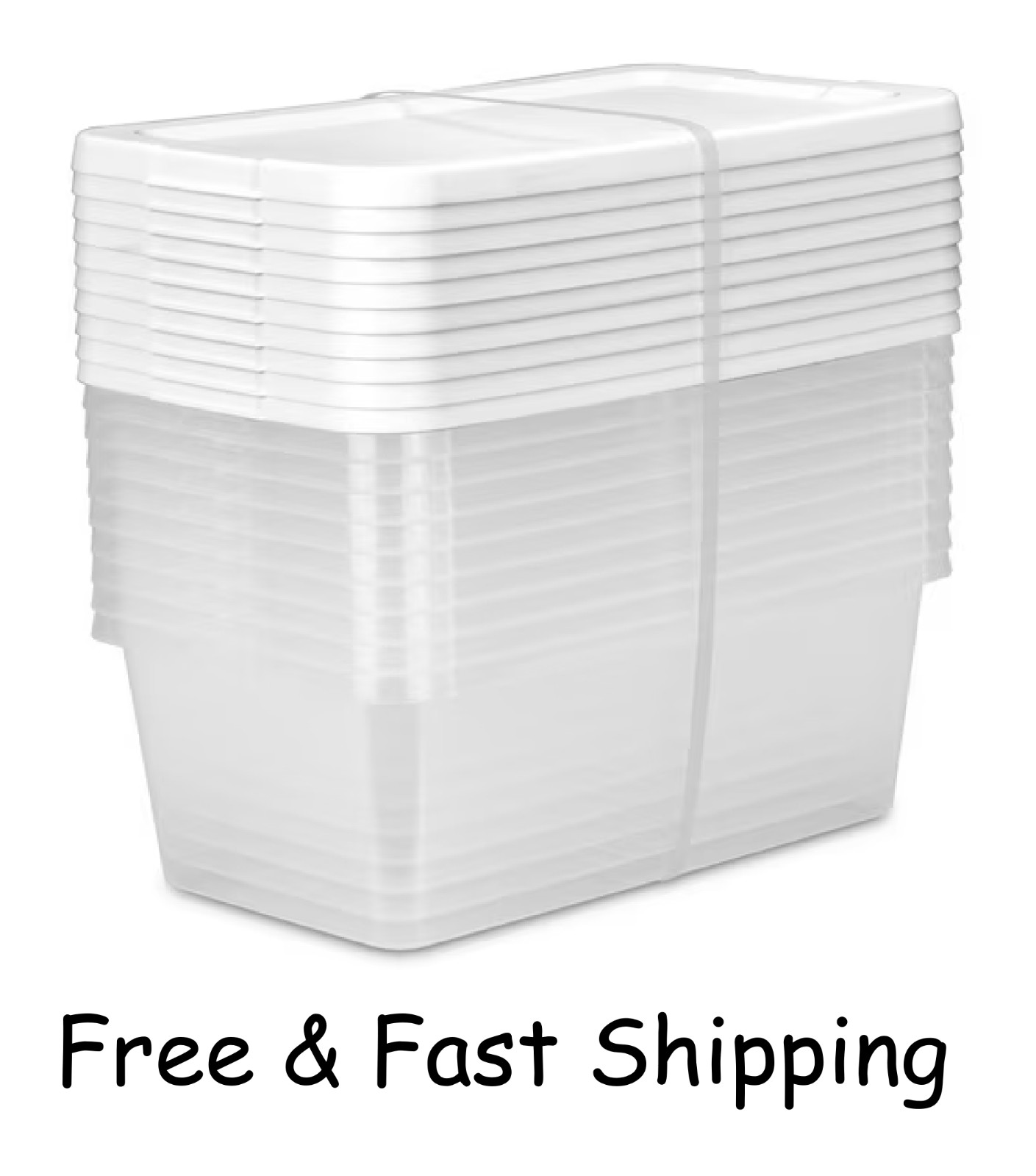 Sterilite 6 Qt Clear Storage Bin, Snap-on White Lid, 10-Pack, Stackable Plastic Sterilite 6 Qt Clear Storage Bin, Snap-on White Lid, 10-Pack, Stackable Plastic