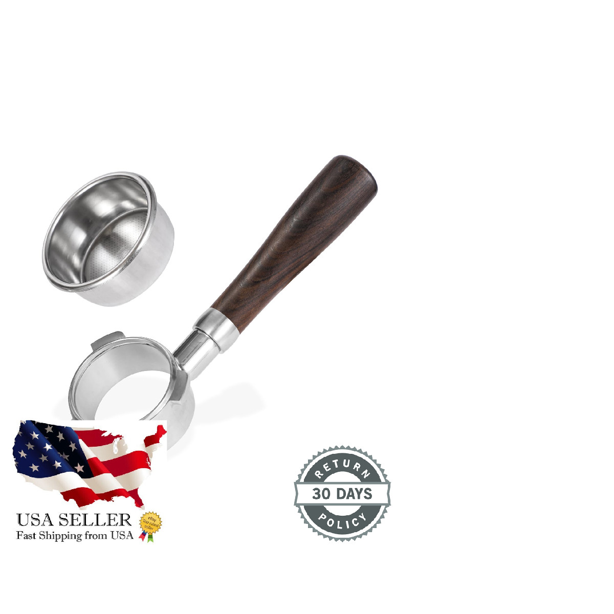 Gurudar 54Mm Bottomless Portafilter Double Shot Filter Basket Wood Handle For