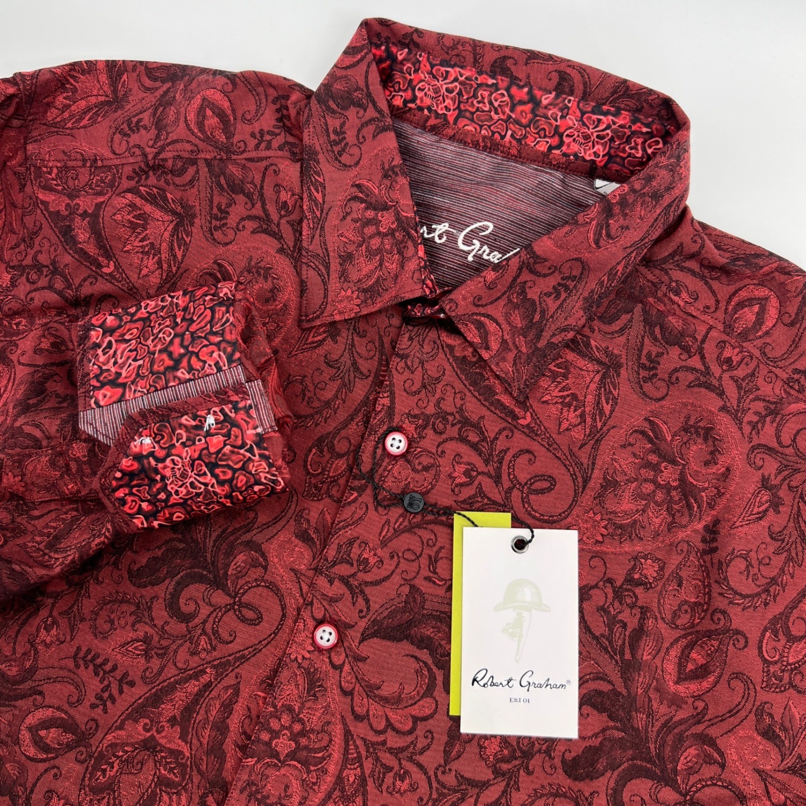 Robert Graham Andretti Shirt Mens M Red Paisley Jacquard Classic Fit NWT