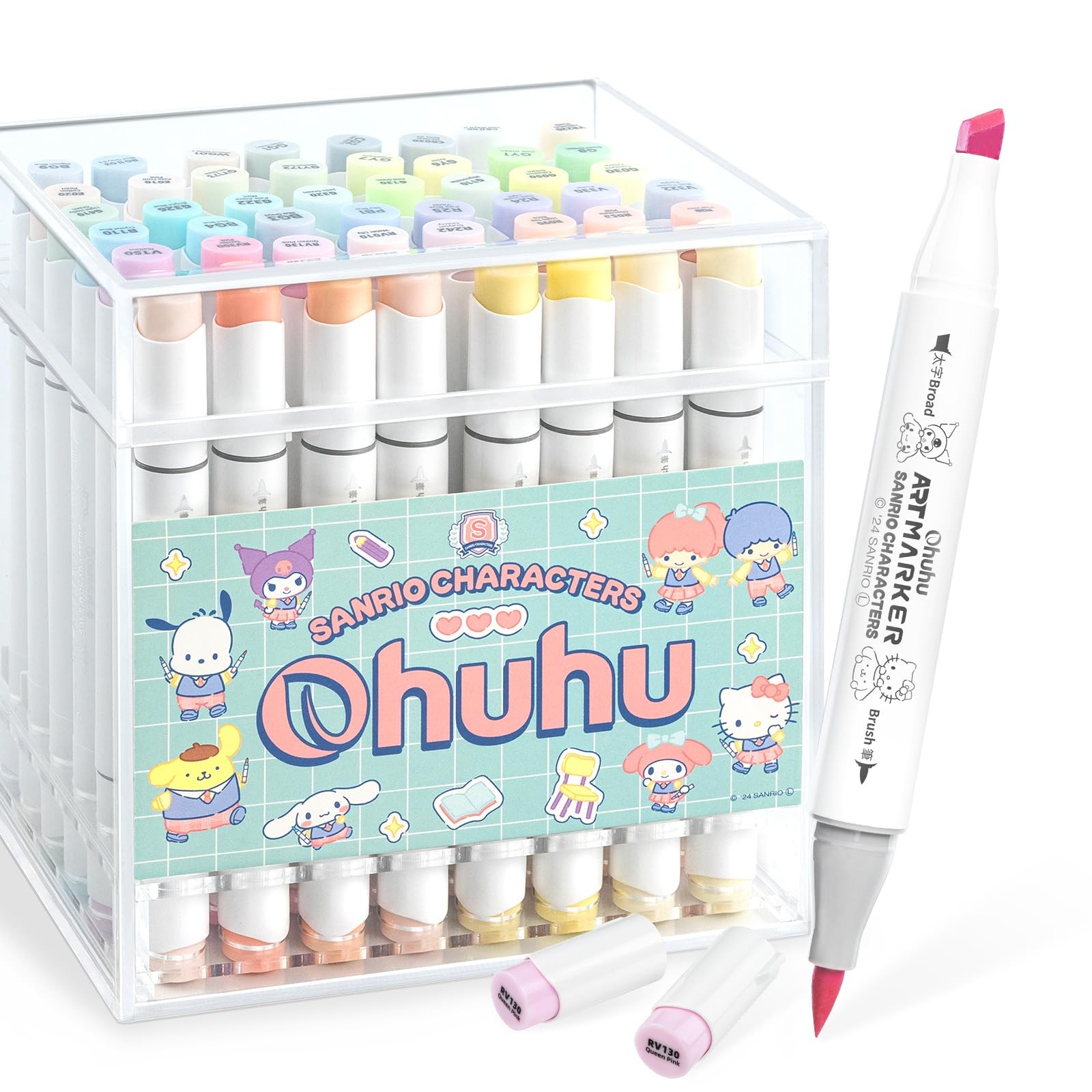 Sanrio x Ohuhu Markers 48 Colors Brush & Fine Dual Tip Pastel Art Sketch Pen New