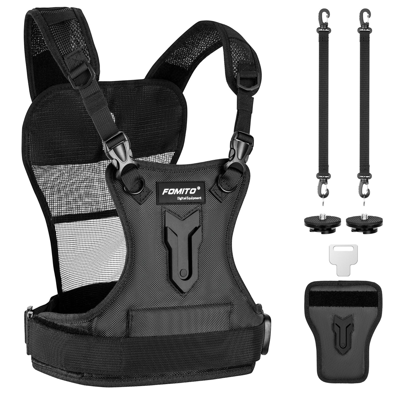 FOMITO Multi Camera Carrying Chest Harness System Vest with Side Holster for Can