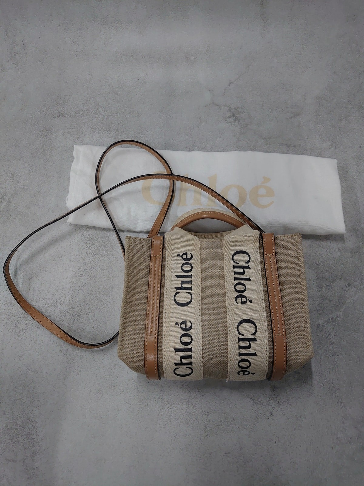 Chloe Woody Mini Tote Bag beige 2WAY bag AUTHENTIC